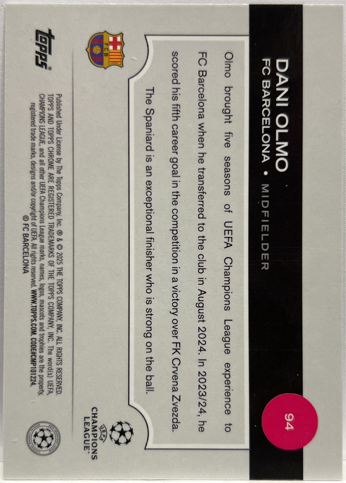 Dani Olmo 56/75 Magenta Lava Topps Chrome UCC 2024/25