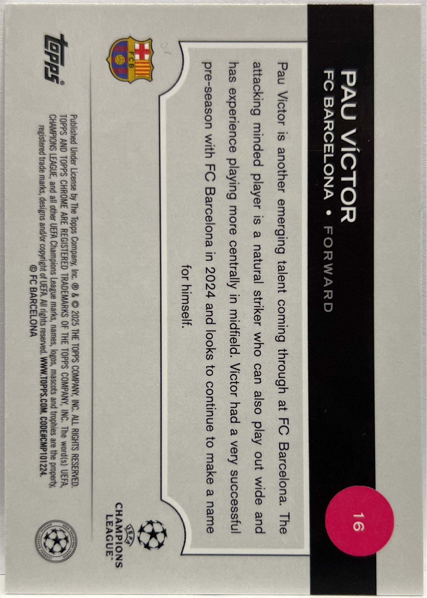 Pau Victor 66/75 Rookie Magenta Lava Topps Chrome UCC 2024/25