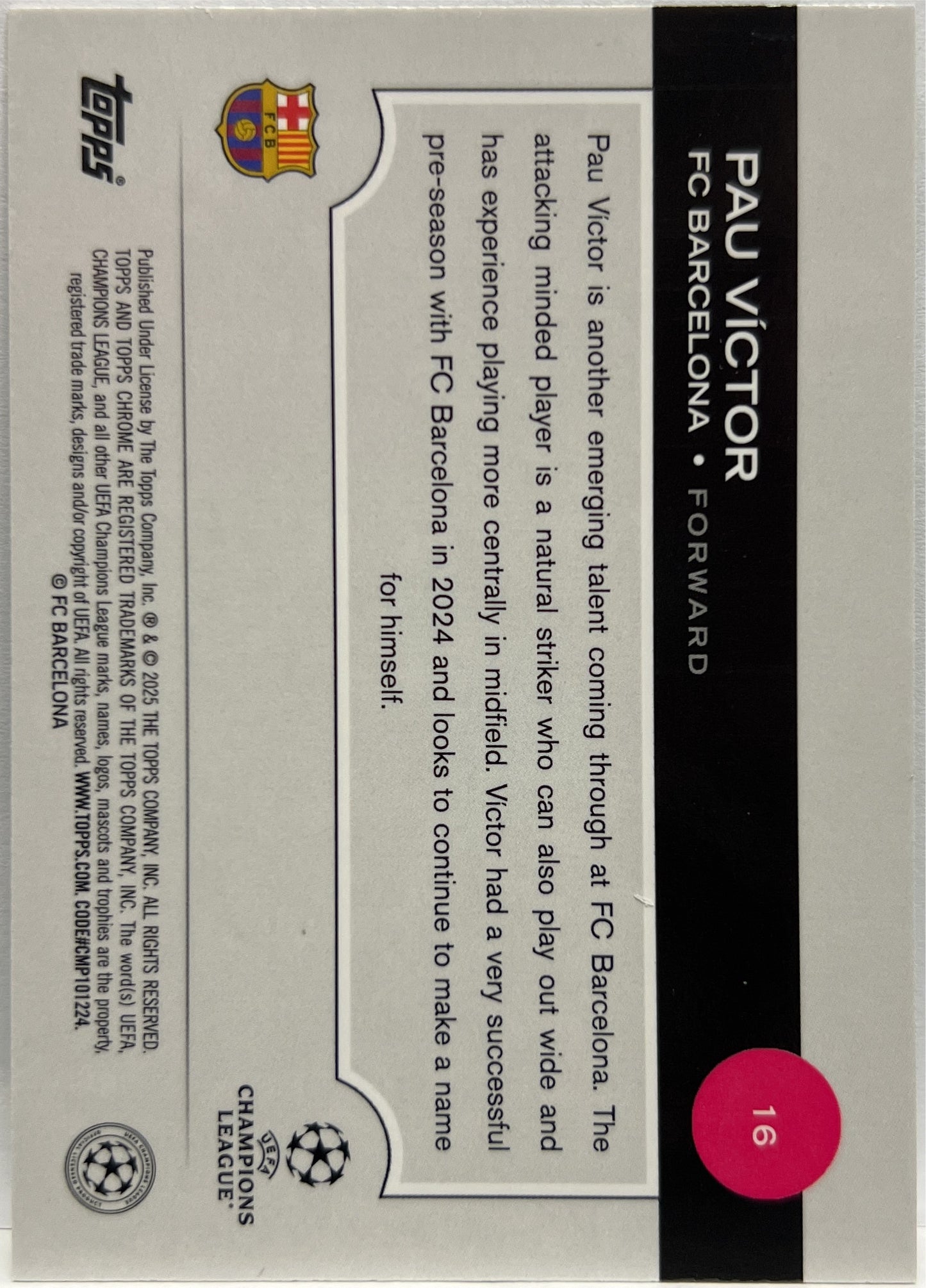 Pau Victor 60/99 Rookie Green Topps Chrome UCC 2024/25