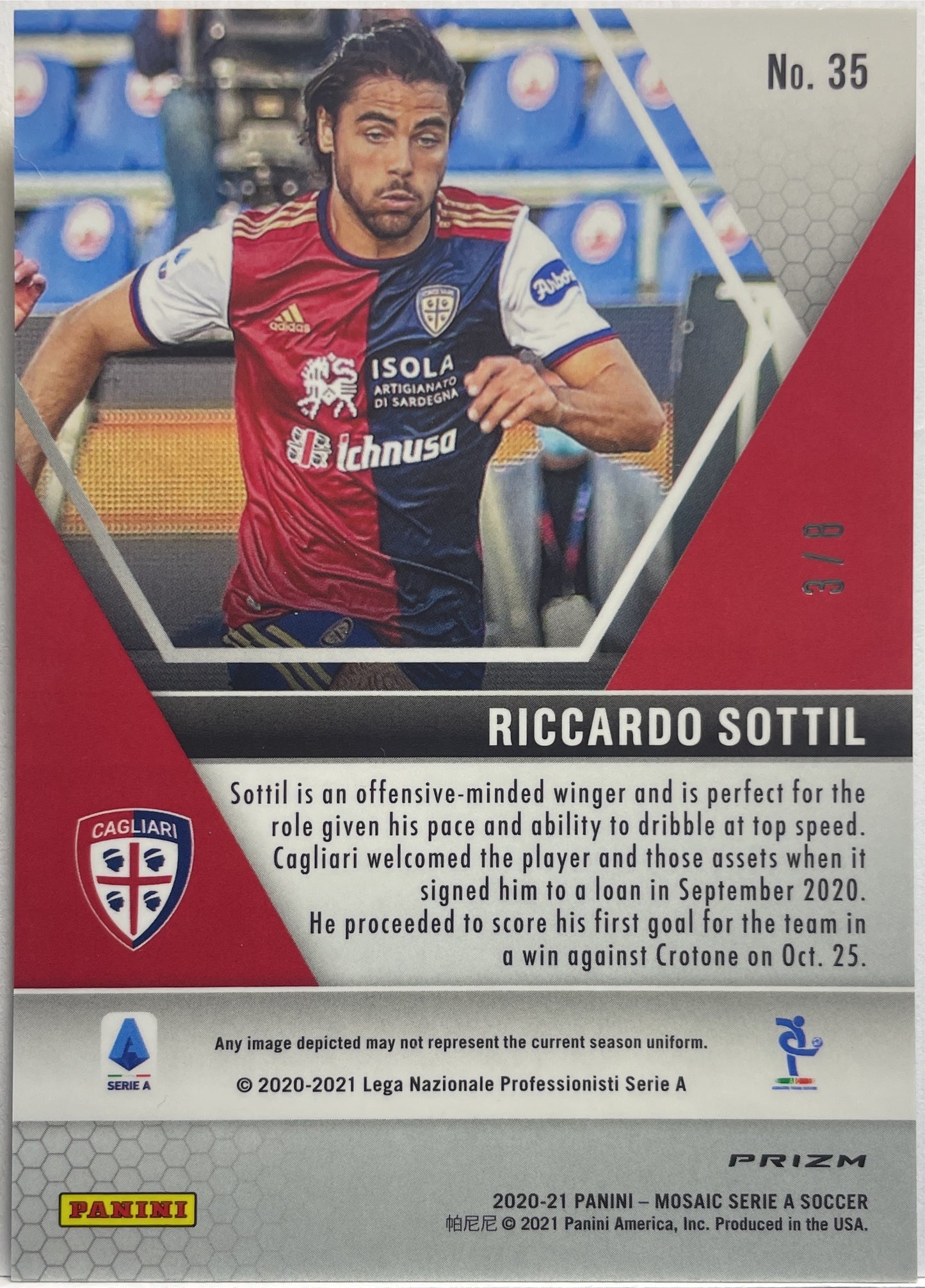 Riccardo Sottil 3/8 Rookie Gold/Black T-Mall Mosaic Serie A 2020/21