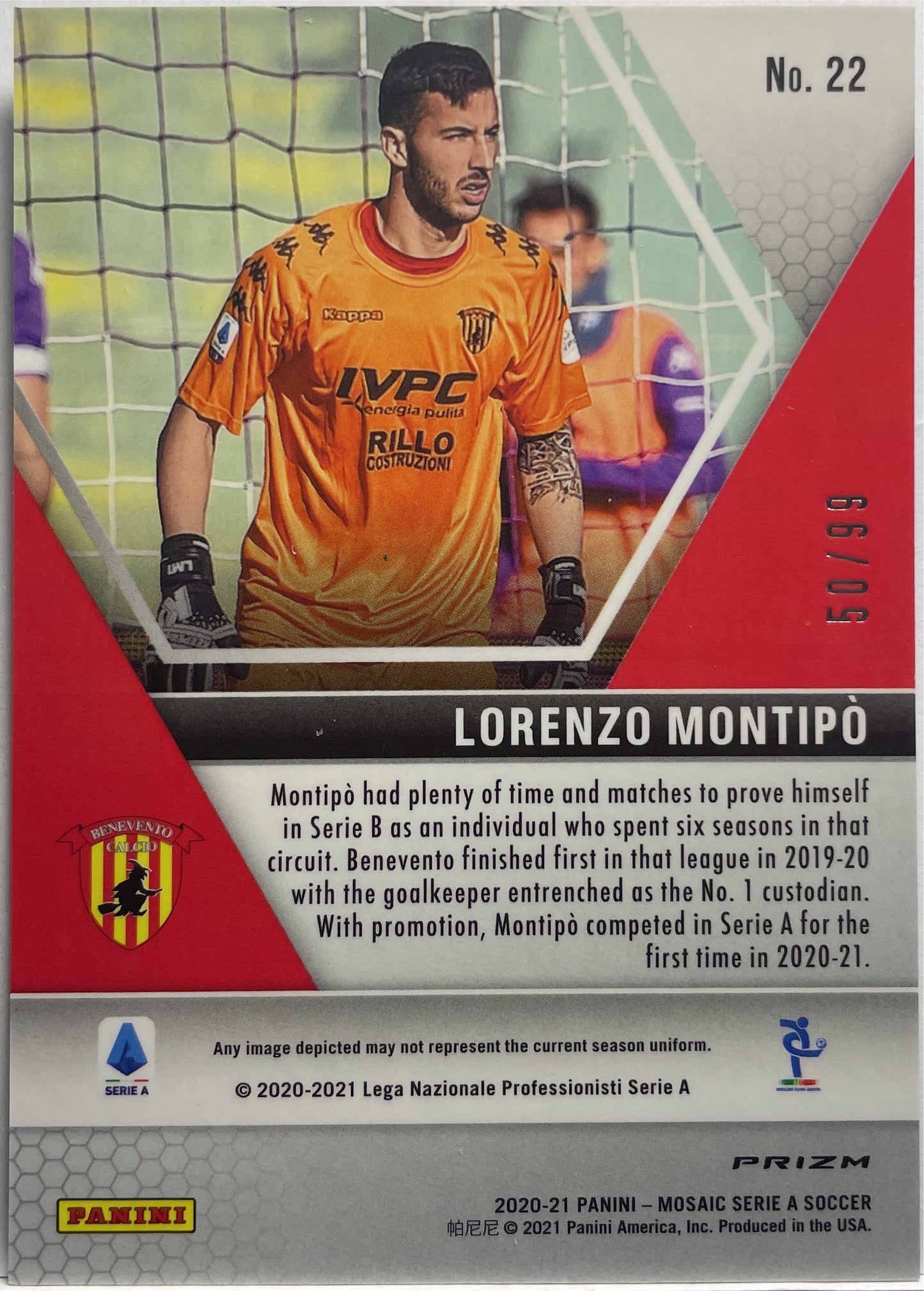 Lorenzo Montipo 50/99 Rookie Blue Mosaic Serie A 2020/21