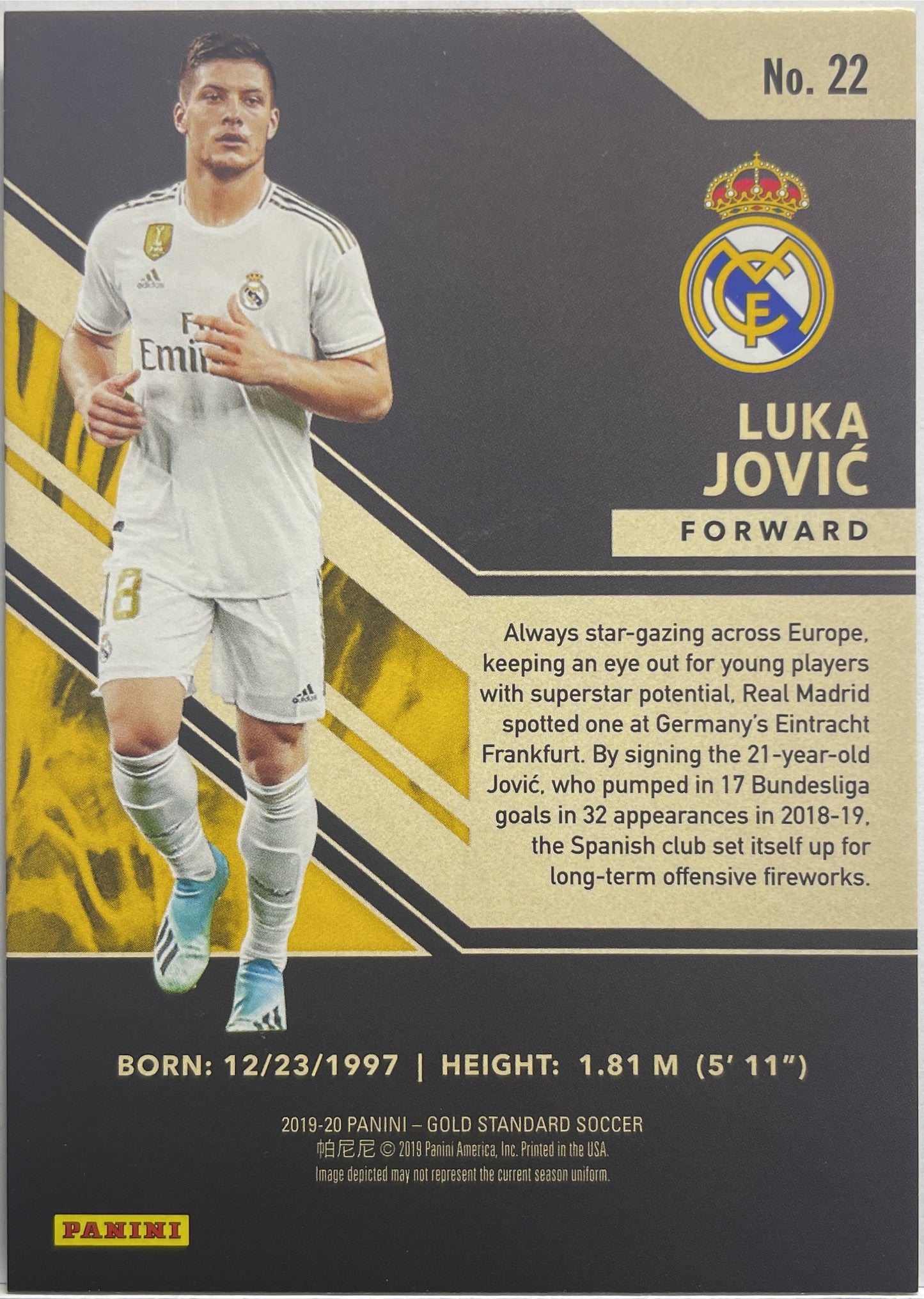 Luka Jovic 110/129 Rookie Gold Standard 2019/20