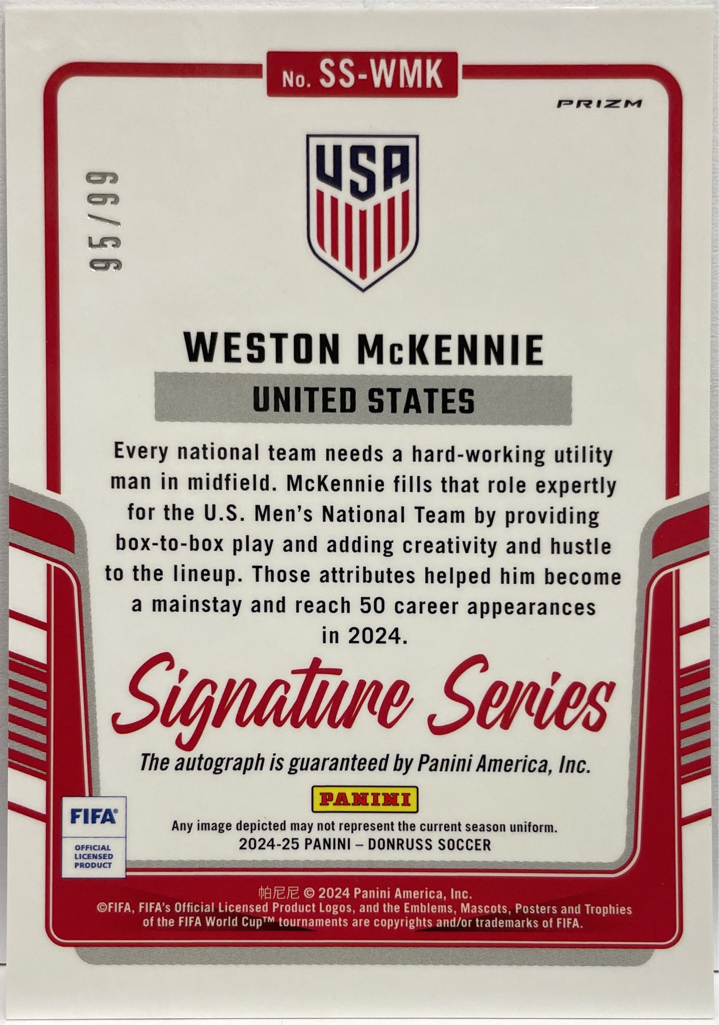 Weston McKennie 95/99 Autograph Signature Series Blue Donruss Fifa 2024/25
