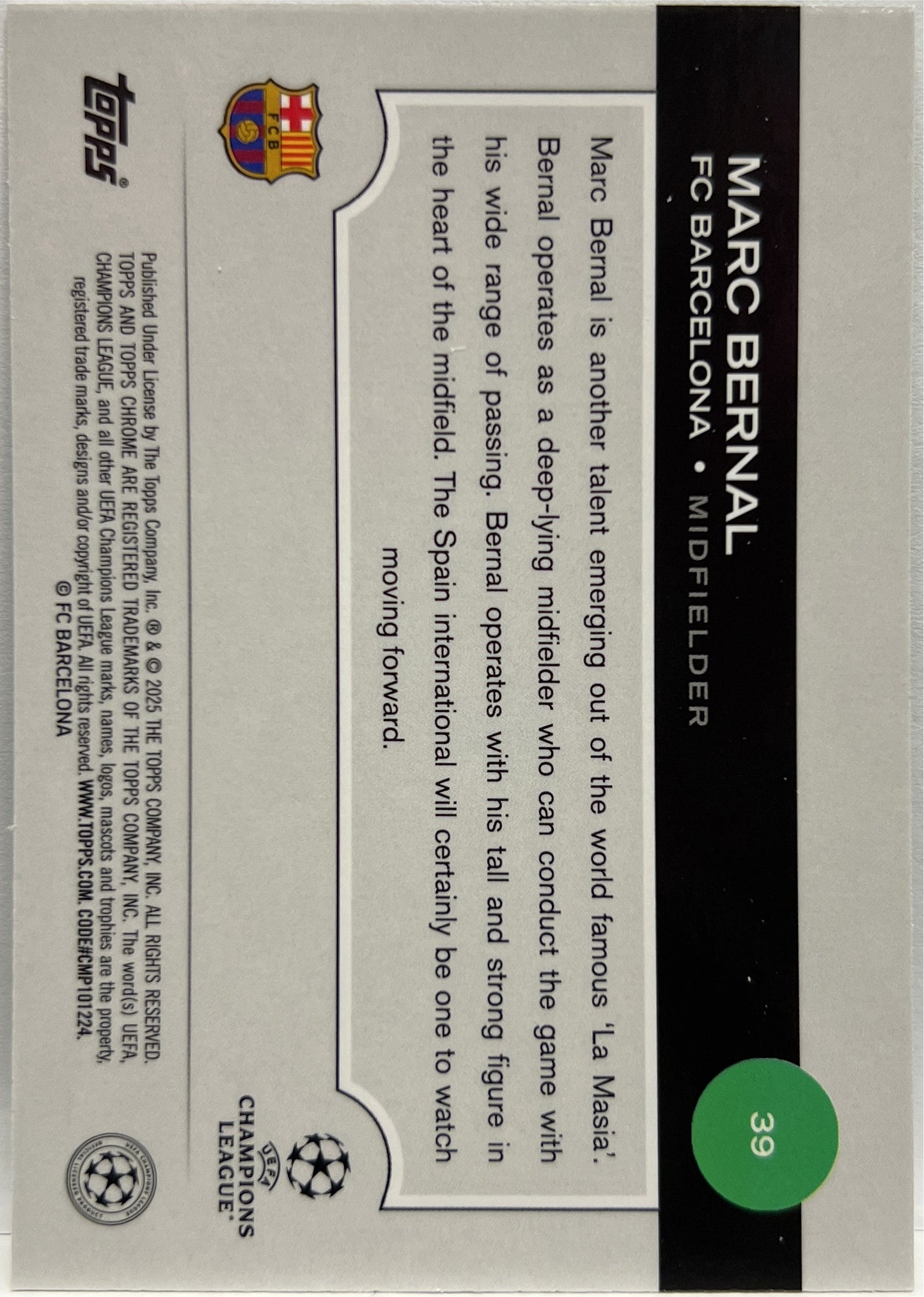 Marc Bernal 3/125 Rookie Green Lava Topps Chrome UCC 2024/25