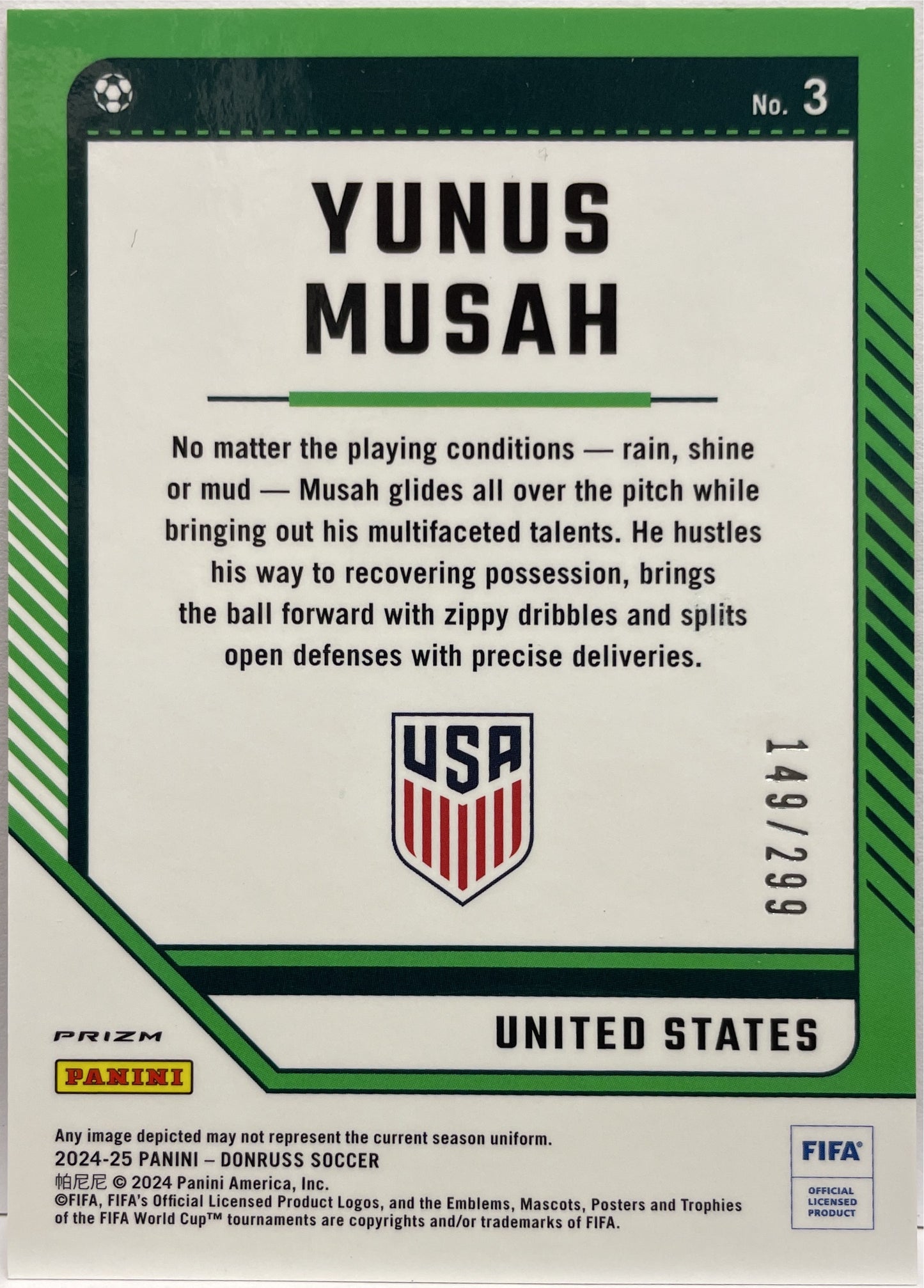 Yunus Musah 149/299 Optic Red Donruss Fifa 2024/25