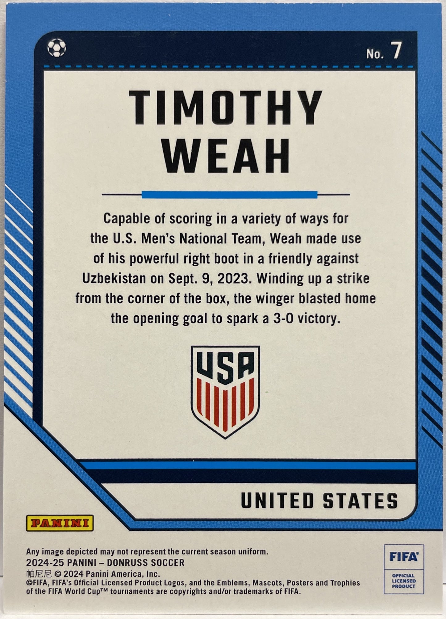Timothy Weah 25/25 Purple Donruss Fifa 2024/25