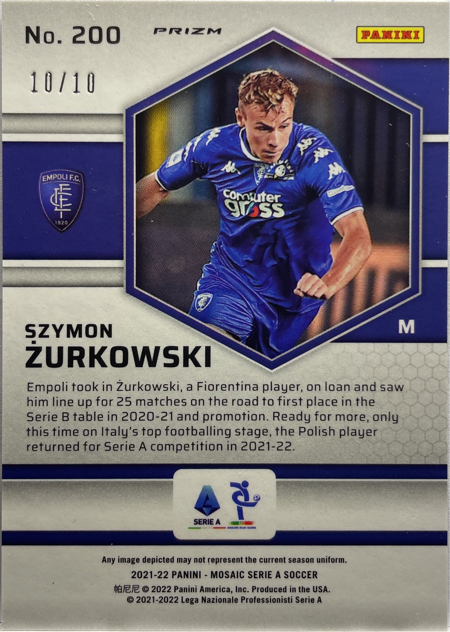 Szymon Zurkowski 10/10 Rookie Red & Gold  Mosaic Serie A 2021/22