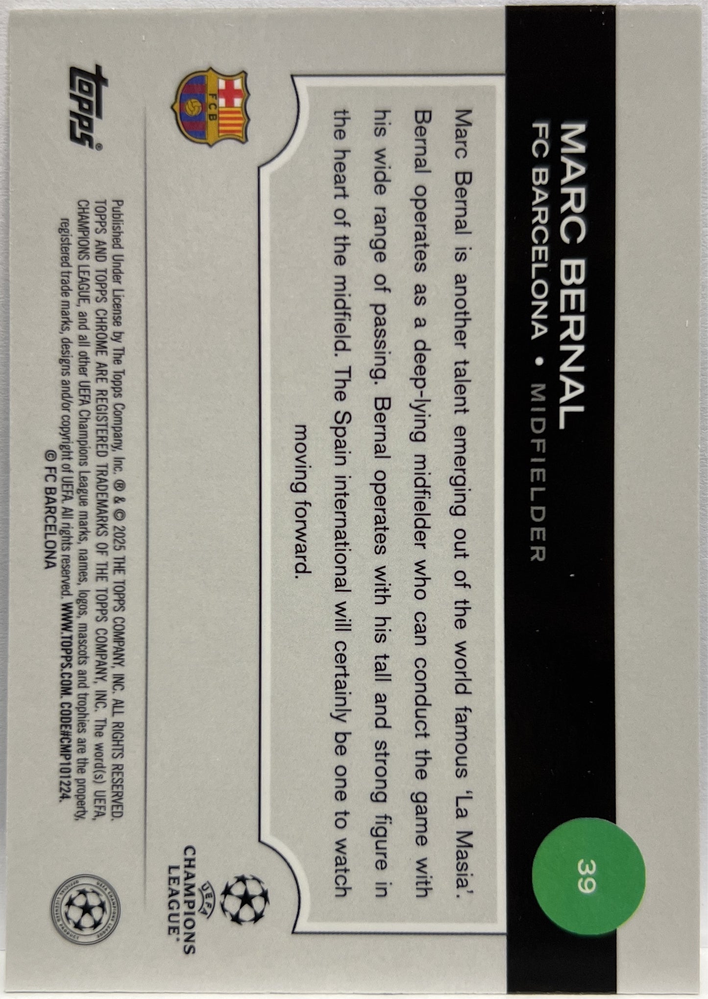 Marc Bernal 58/150 Rookie Blue Topps Chrome UCC 2024/25