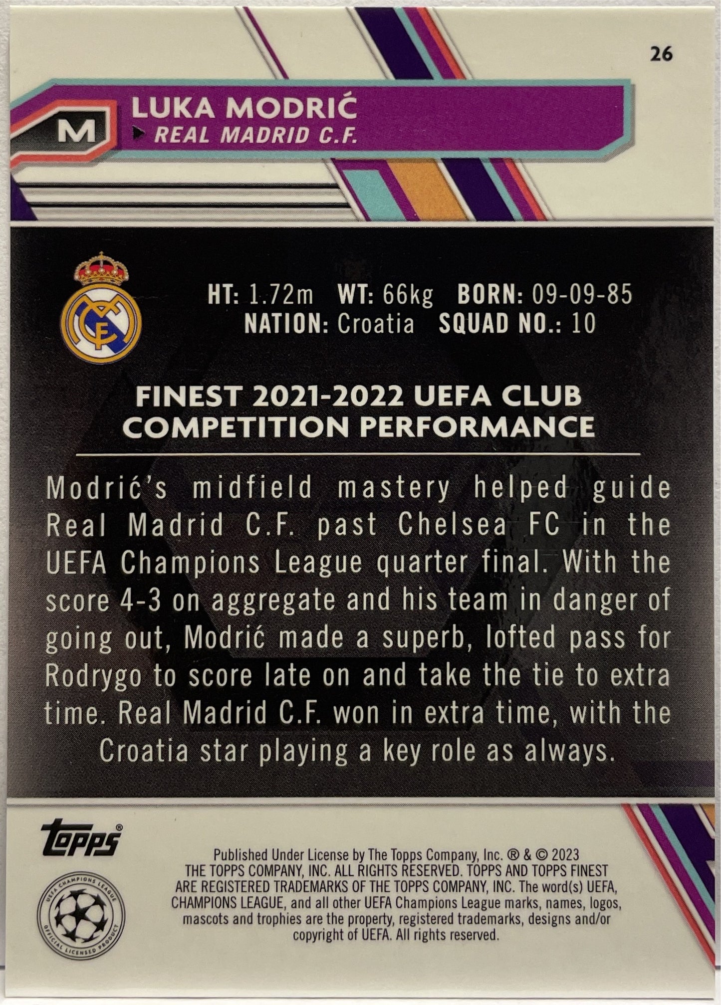 Luka Modric 114/150 Blue Topps Finest UCC 2022/23