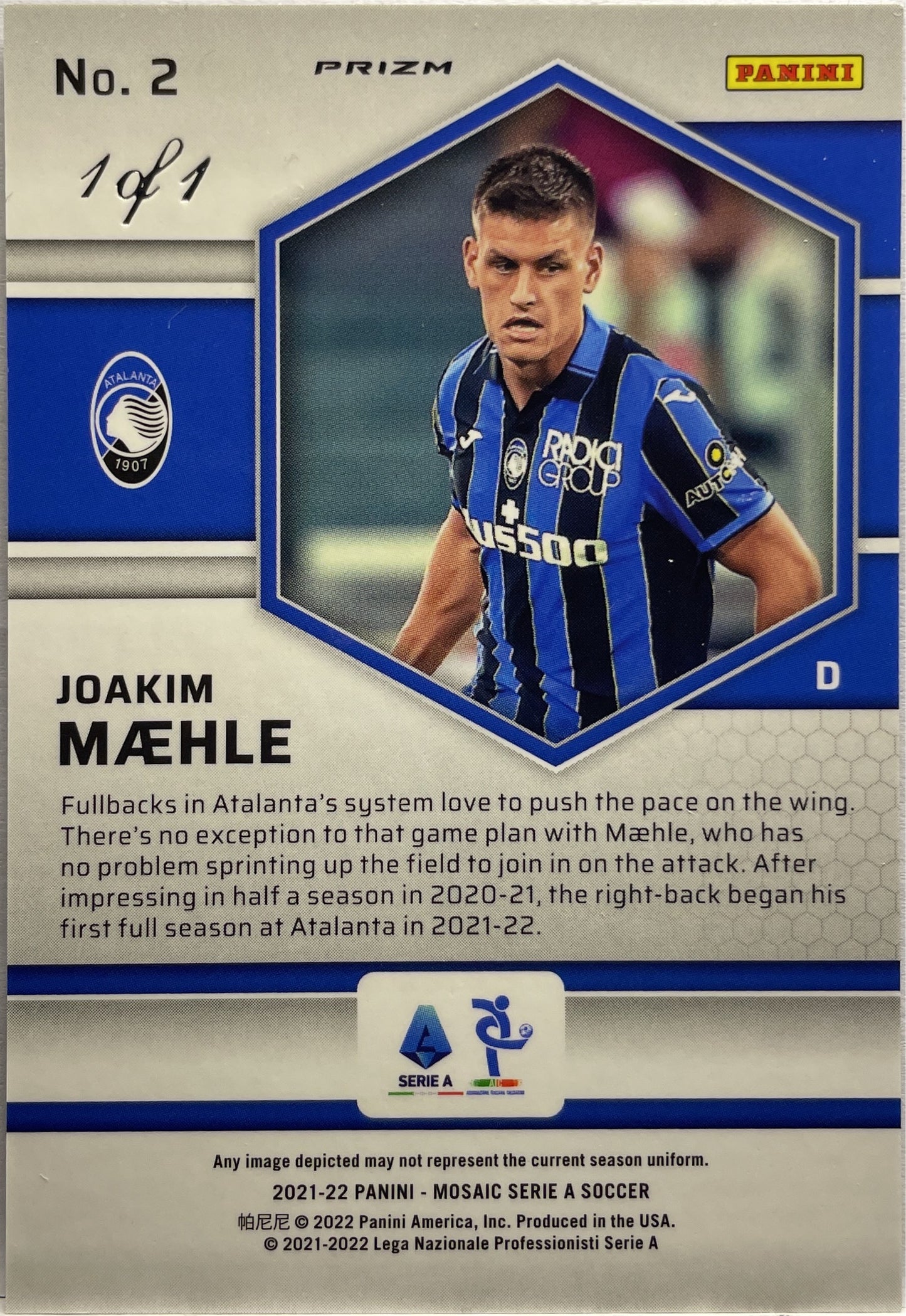 Joakim Maehle 1/1 Rookie Nebula Mosaic Serie A 2021/22