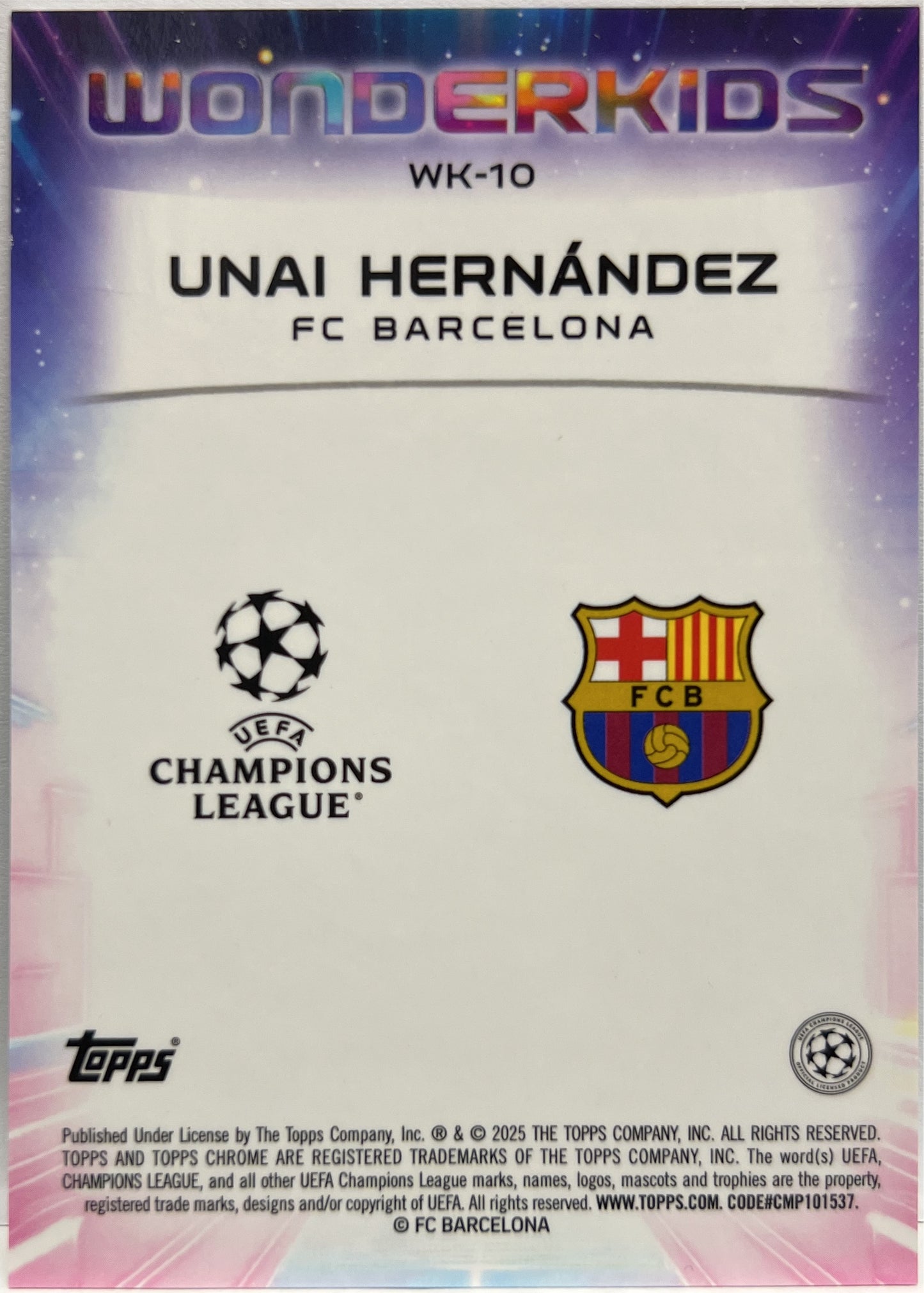 Unai Hernandez 89/199 Rookie Wonderkids Aqua Topps Chrome UCC 2024/25