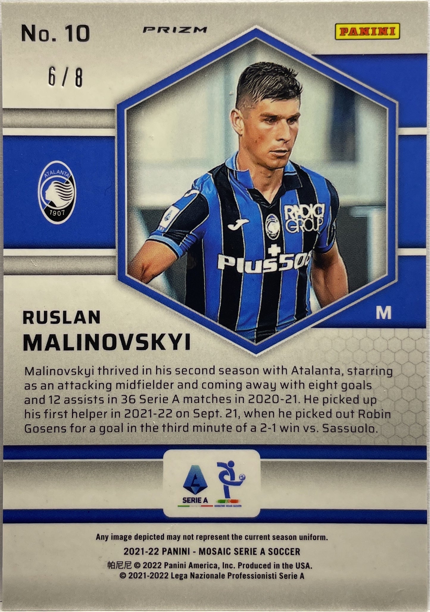 Ruslan Malinovskyi 6/8 Black & Gold Mosaic Serie A 2021/22