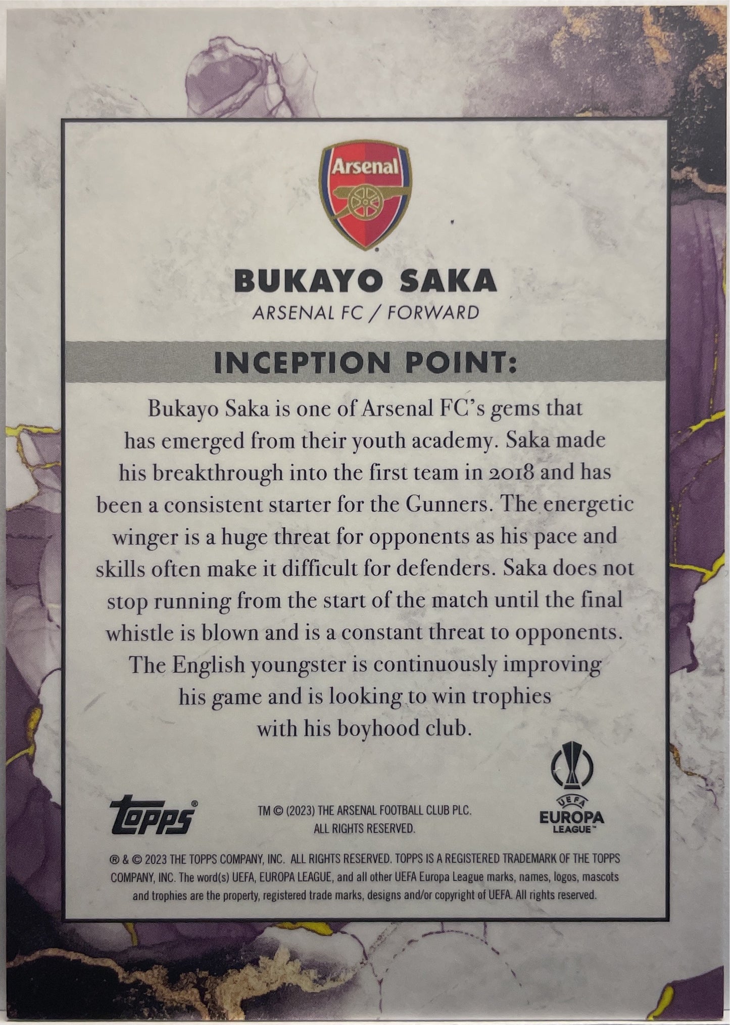 Bukayo Saka Succession Topps Inception 2022/23