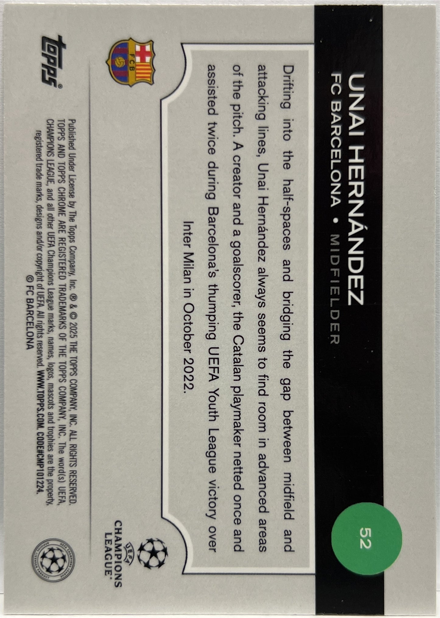 Unai Hernandez 13/199 Rookie Aqua Lava Topps Chrome UCC 2024/25