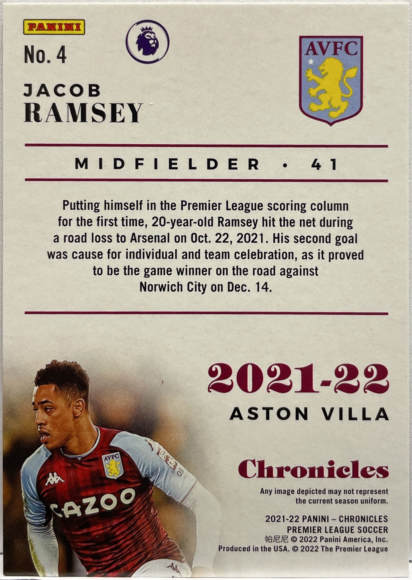 Jacob Ramsey 26/99 Rookie Blue Chronicles Premier League 2021/22