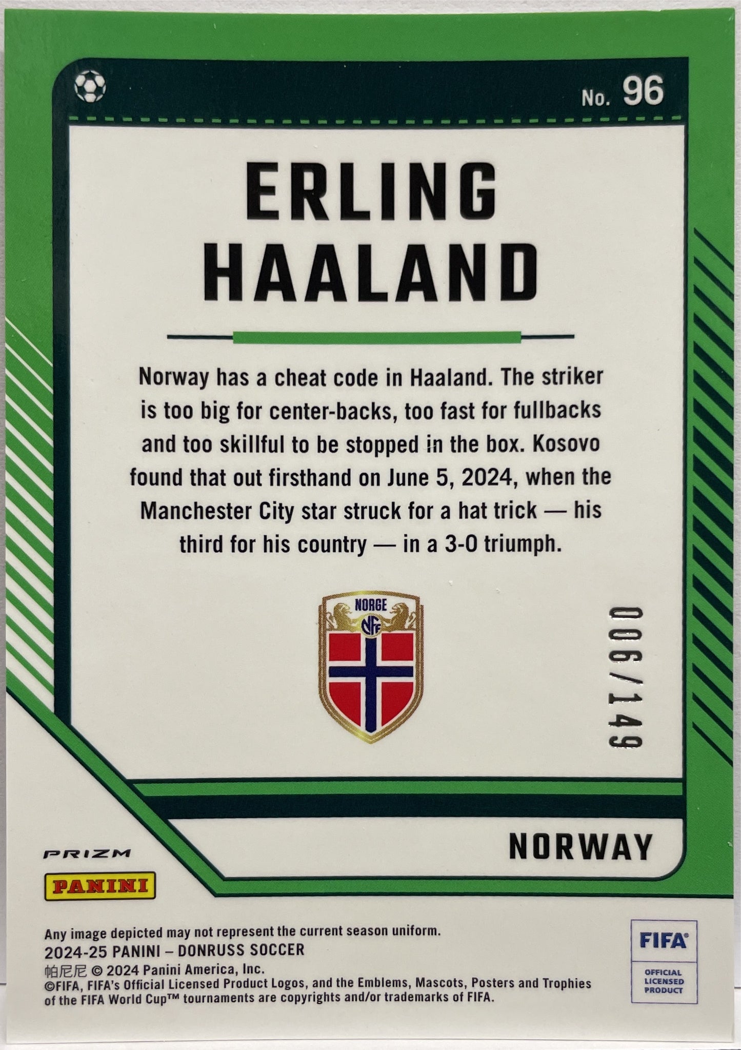 Erling Haaland 6/149 Optic Blue Donruss Fifa 2024/25