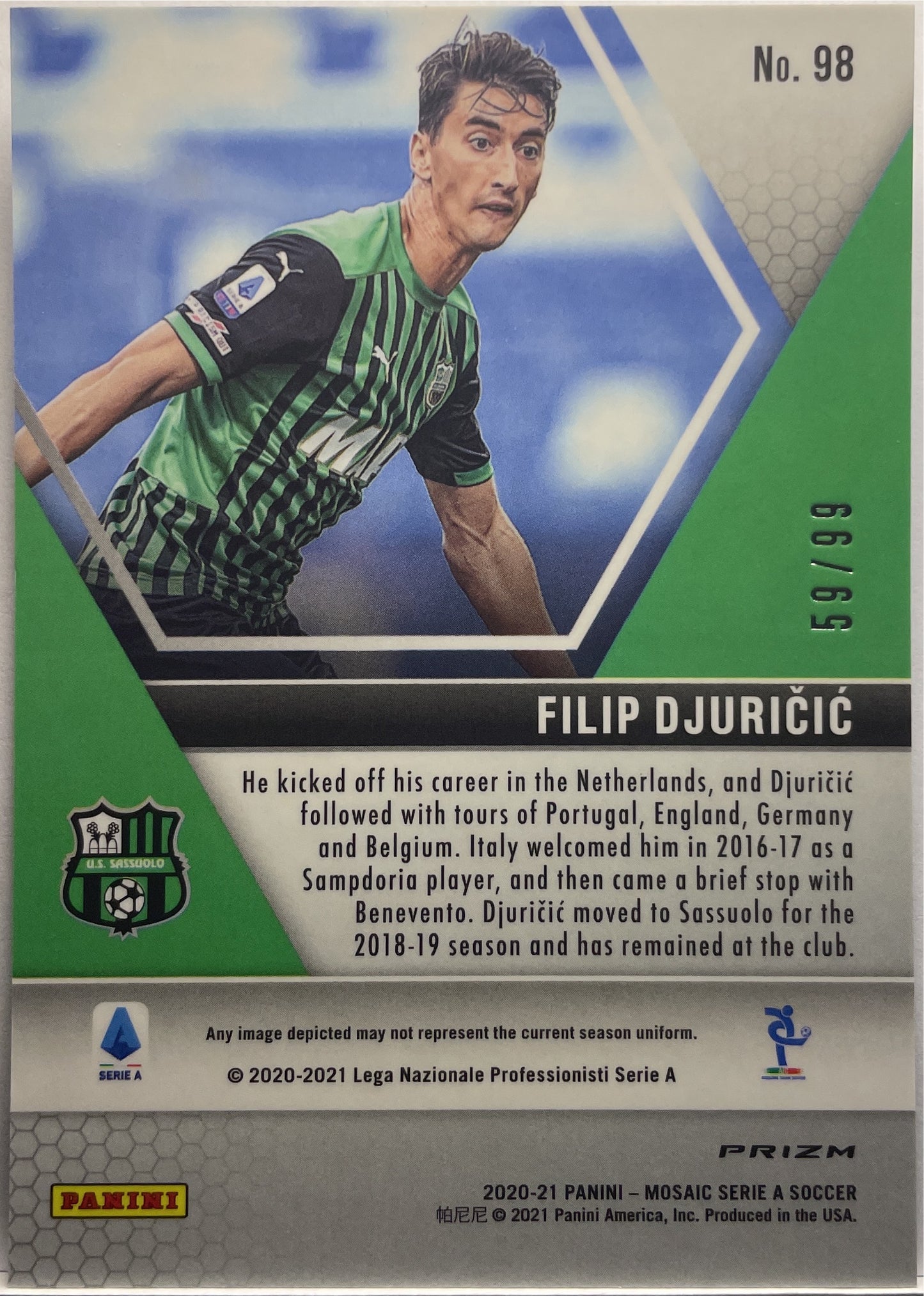 Filip Djuricic 59/99 Rookie Blue Mosaic Serie A 2020/21