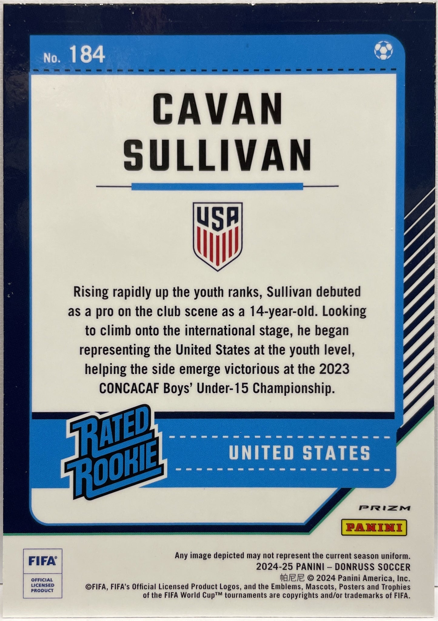 Cavan Sullivan Rated Rookie Refractor Optic Donruss Fifa 2024/25