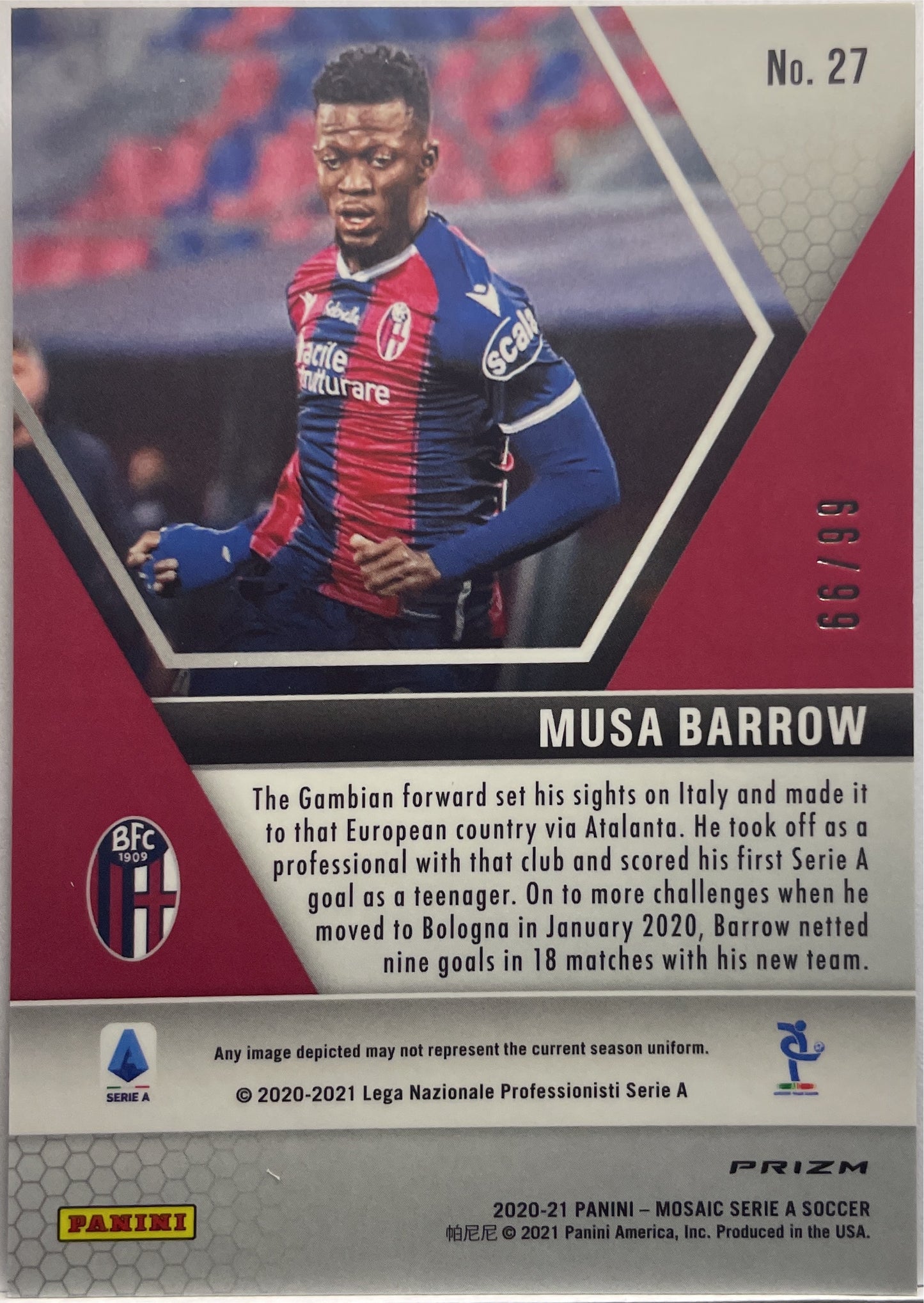 Musa Barrow 66/99 Rookie Blue Mosaic Serie A 2020/21