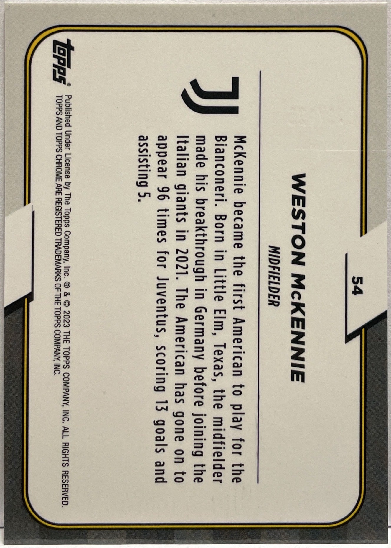 Weston McKennie 36/125 Pink Topps Chrome Juventus 2022/23