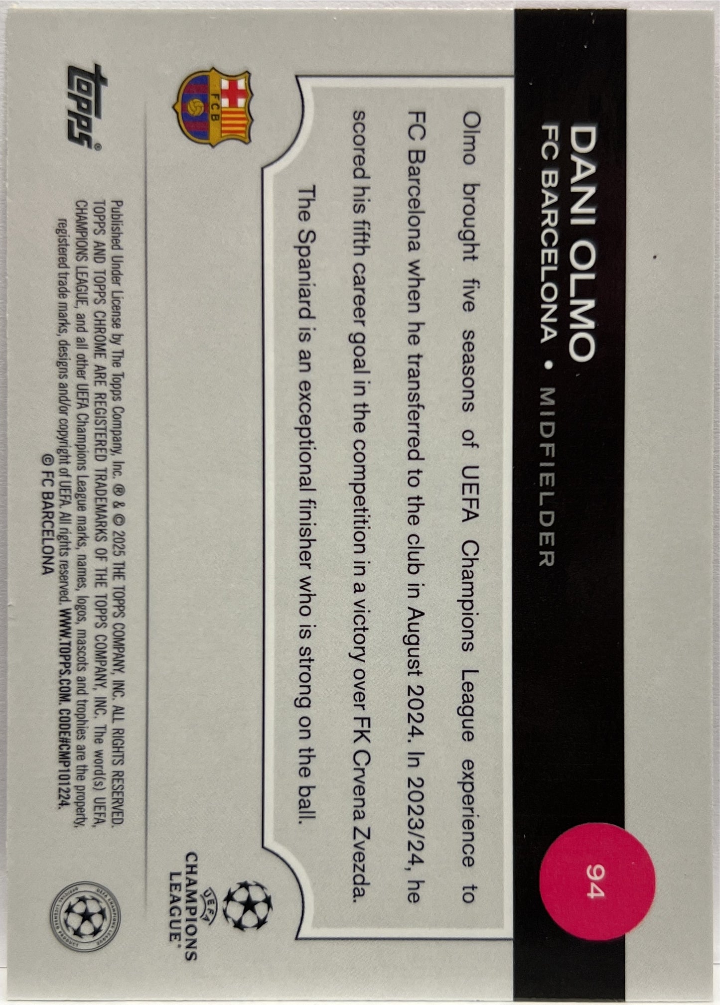 Dani Olmo 33/175 Neon Pink RayWave Topps Chrome UCC 2024/25