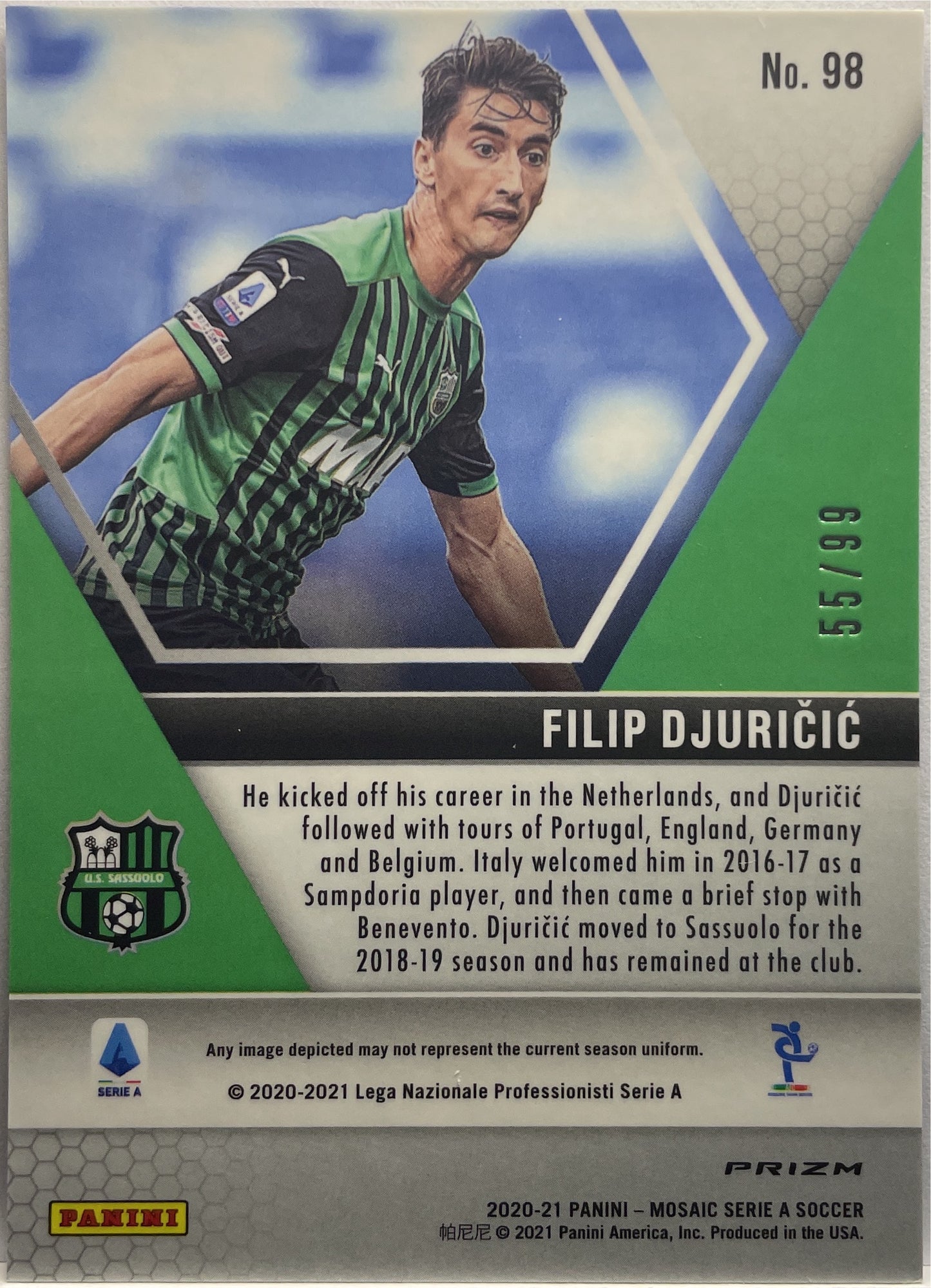 Filip Djuricic 55/99 Rookie Blue Mosaic Serie A 2020/21