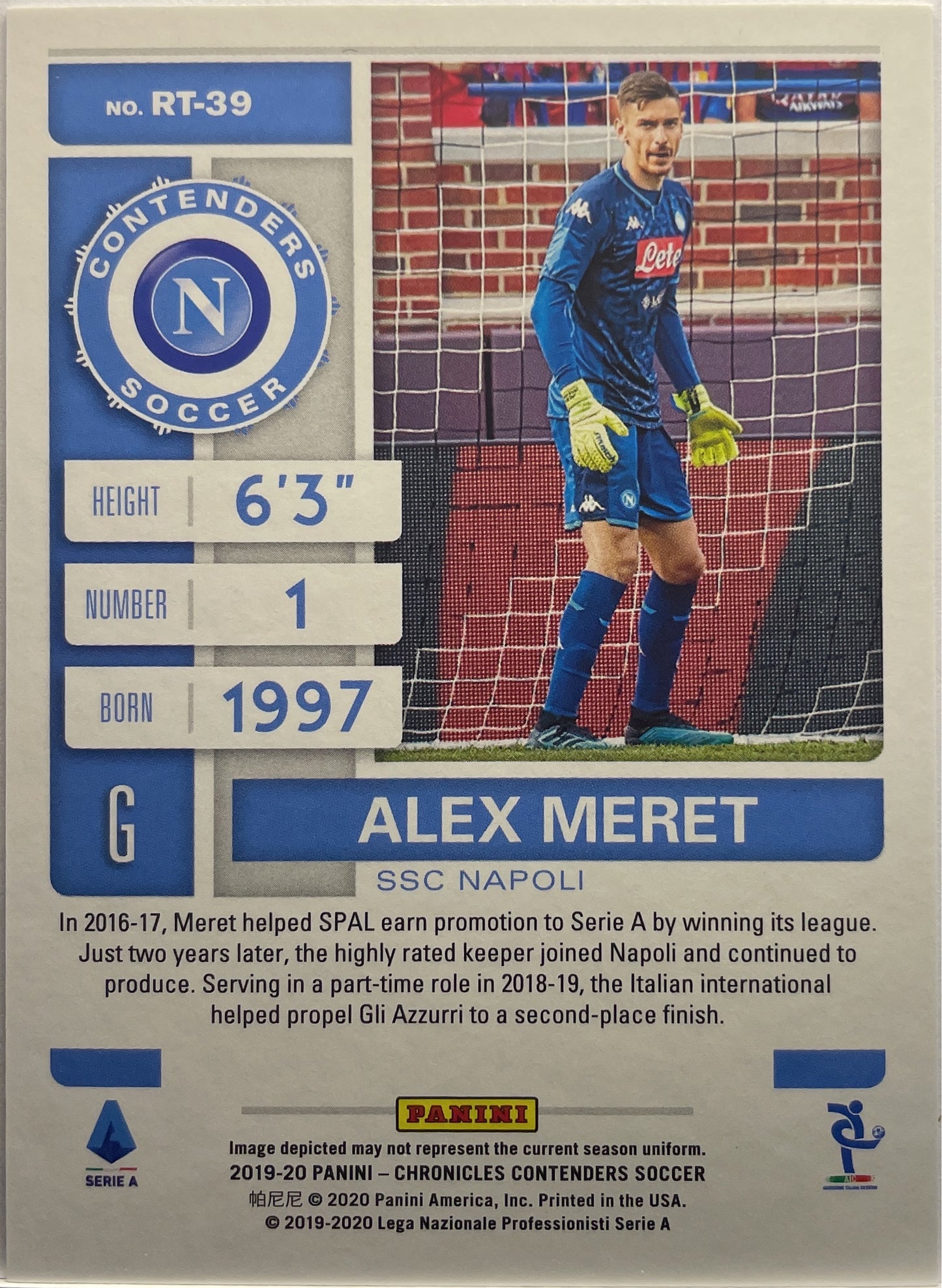 Alex Meret Rookie Ticket Panini Chronicles 2019/20