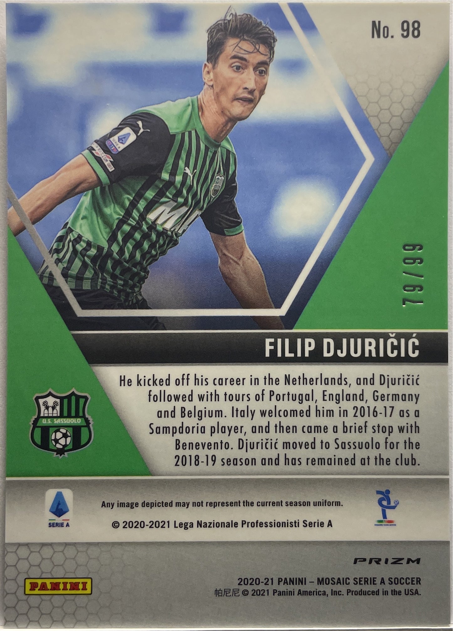 Filip Djuricic 79/99 Rookie Blue Mosaic Serie A 2020/21