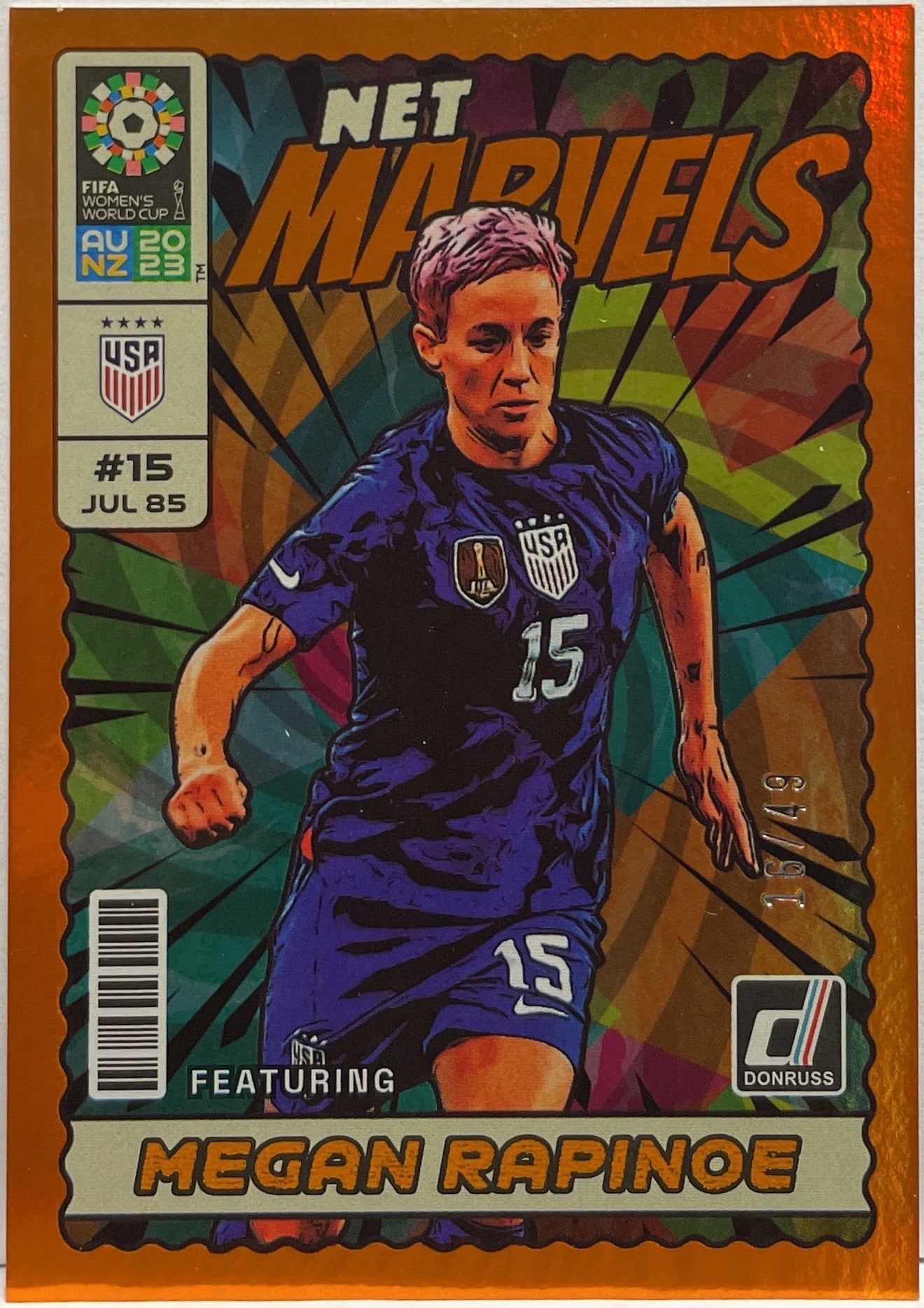 Megan Rapinoe 16/49 Net Marvels Orange Panini Donruss Women's World Cup 2023