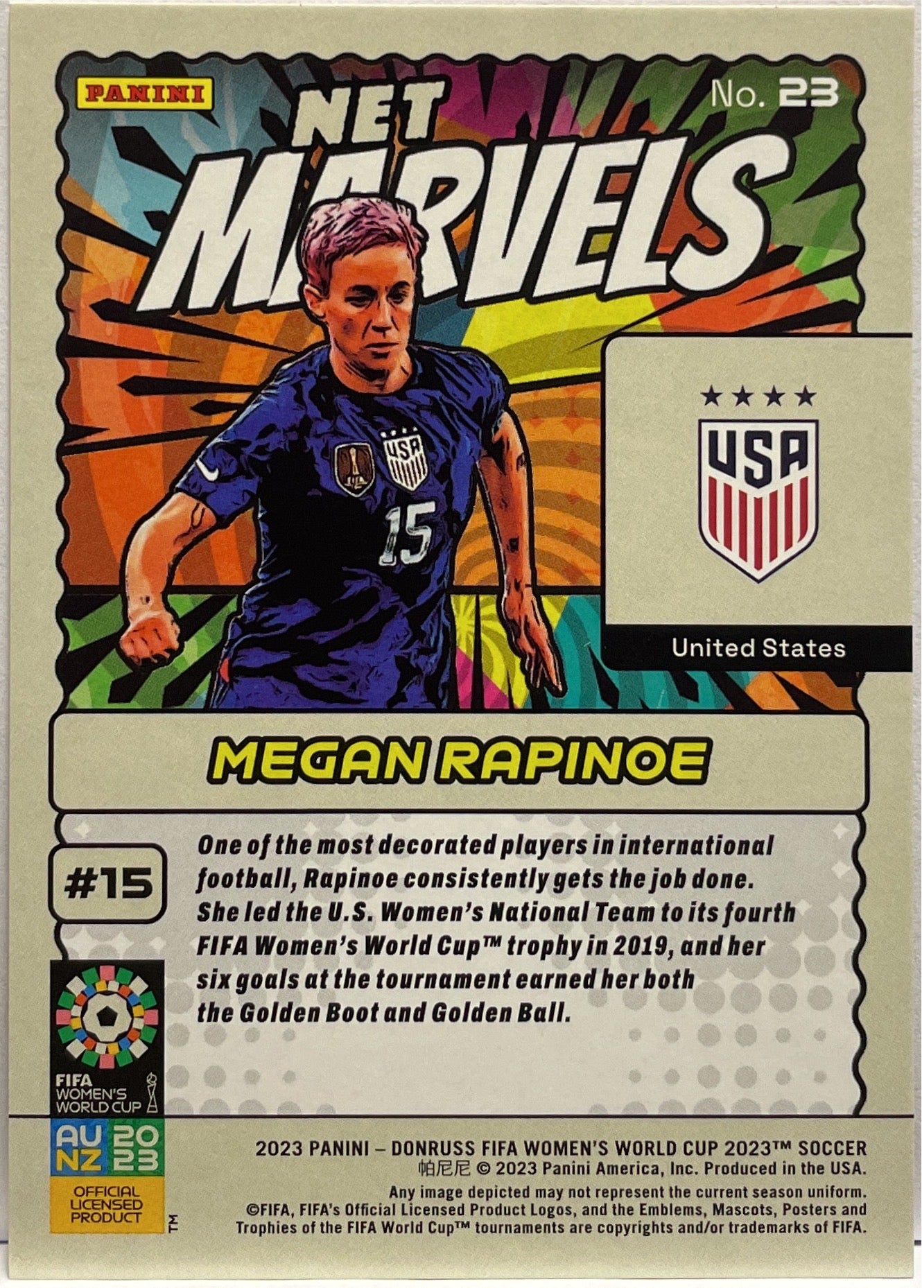 Megan Rapinoe 16/49 Net Marvels Orange Panini Donruss Women's World Cup 2023