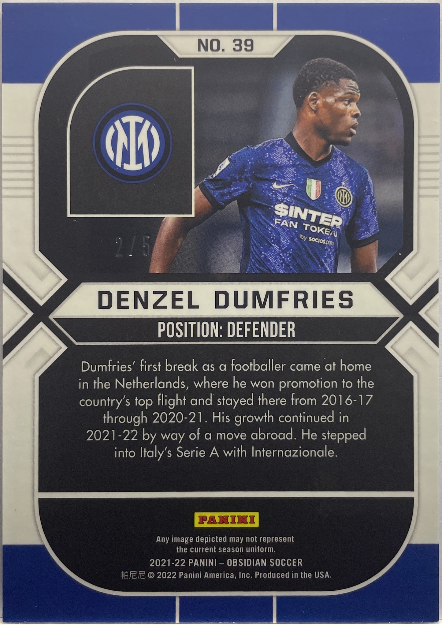 Denzel Dumfries 2/5 Rookie Green Obsidian 2021/22