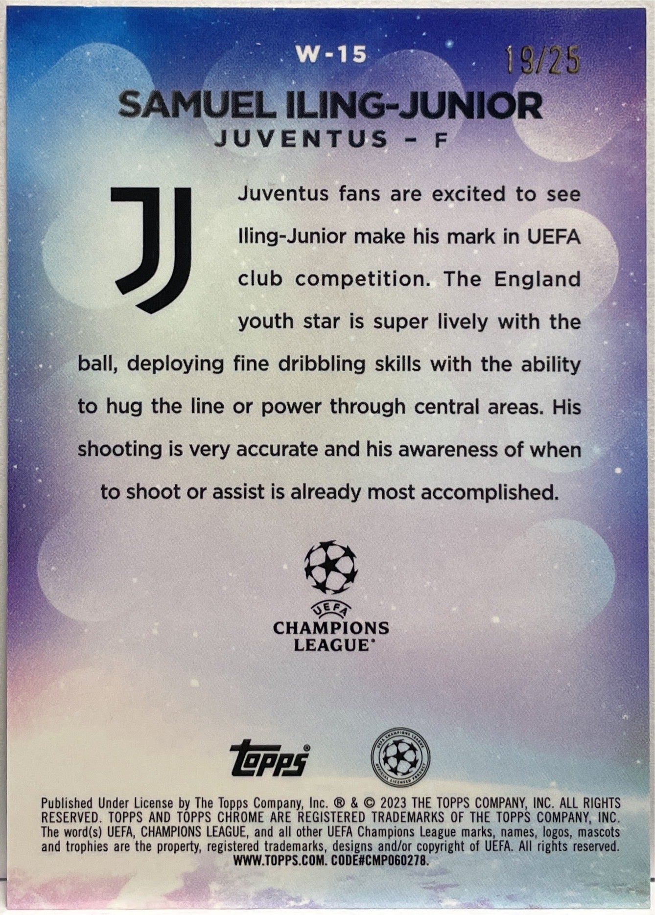 Samuel Iling Junior 19/25 Rookie Wonderkids Orange Topps Chrome UCC 2022/23