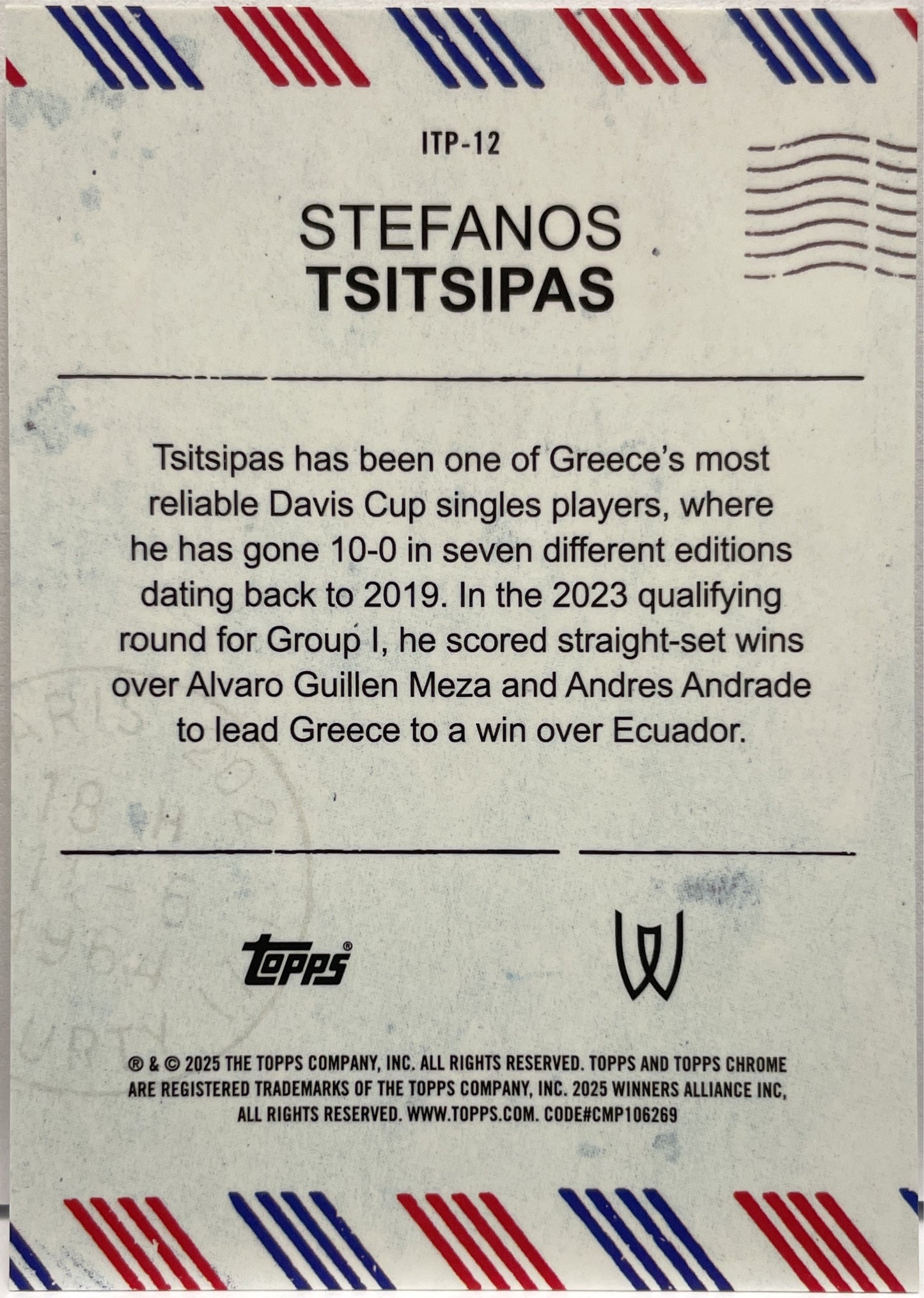 Stefanos Tsitsipas International Postage SP Topps Chrome Tennis 2025