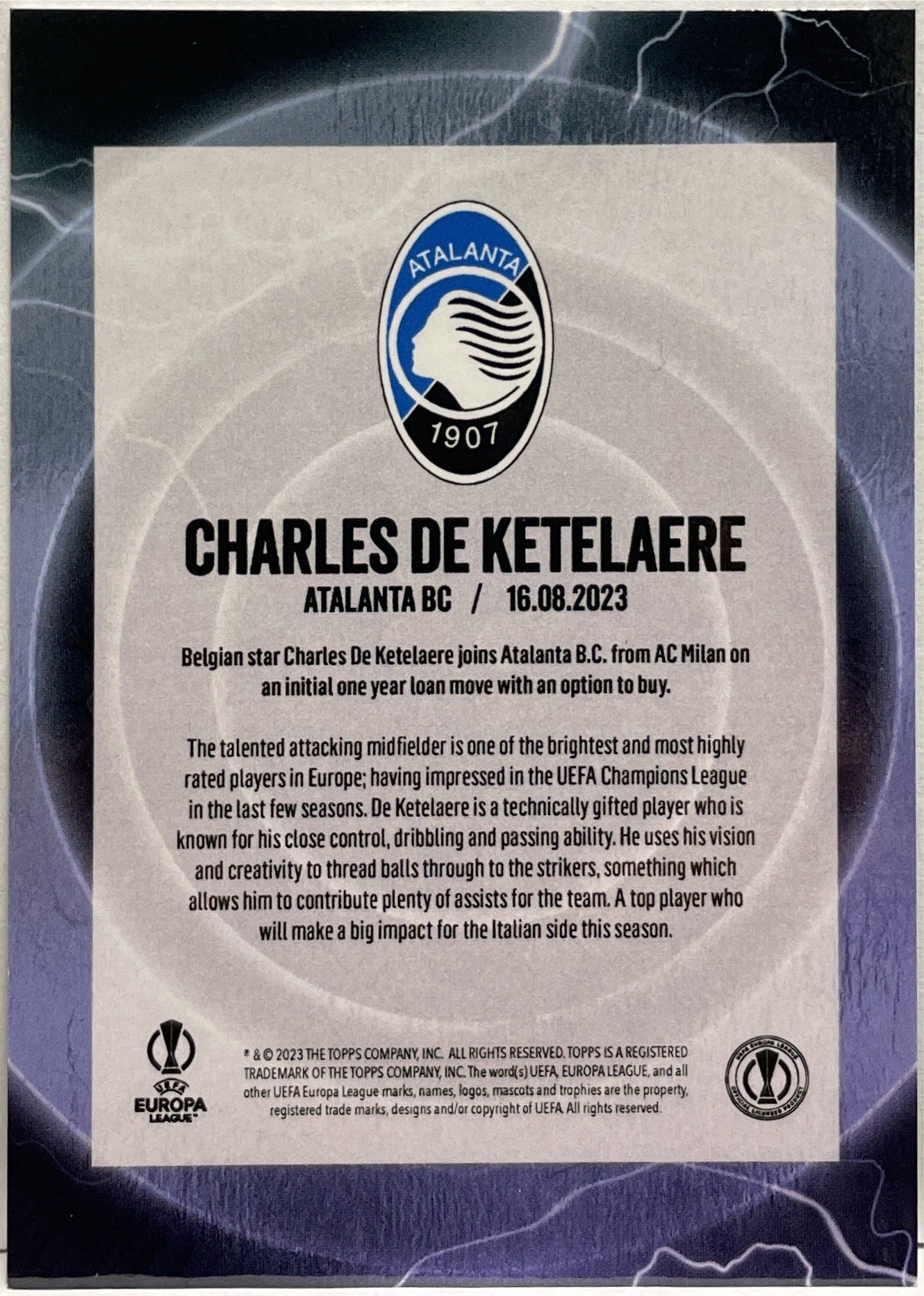 Charles De Ketelaere 11/99 Topps Summer Signing 2023