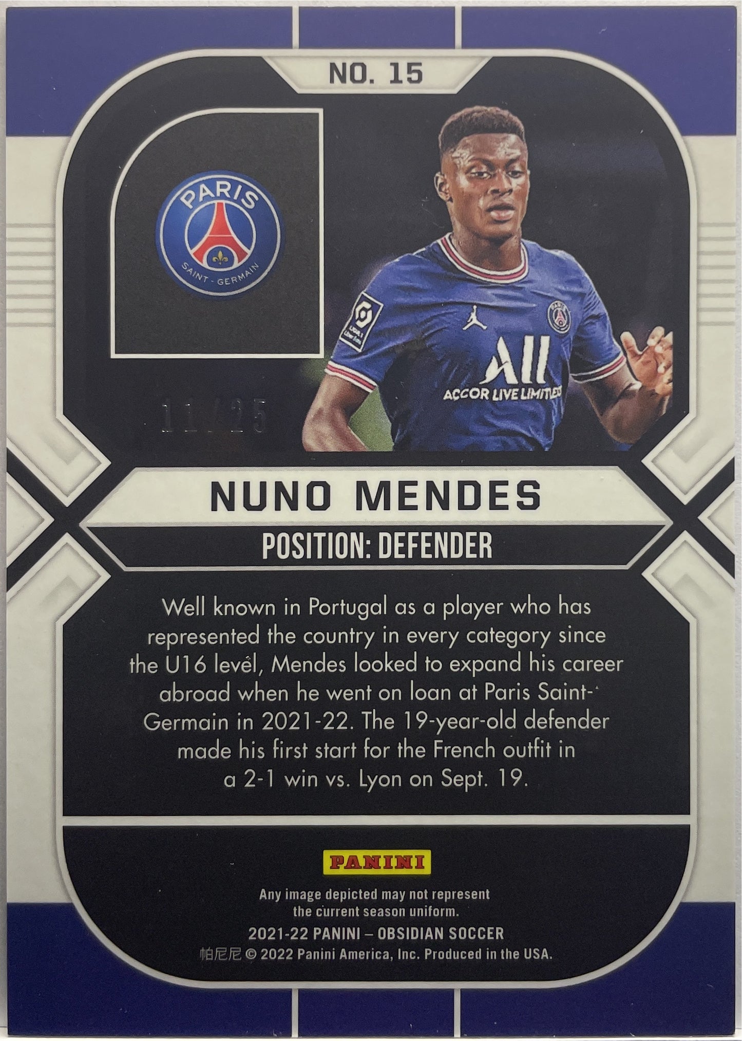 Nuno Mendes 11/25 Rookie Orange Obsidian 2021/22