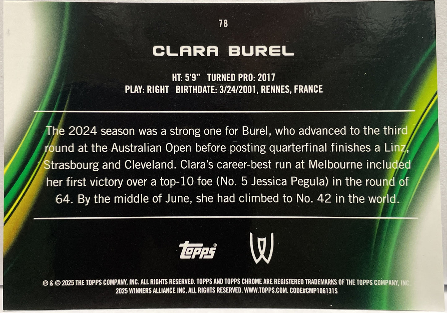 Clara Burel 3/5 1ST Red Geometric Topps Chrome Tennis 2025