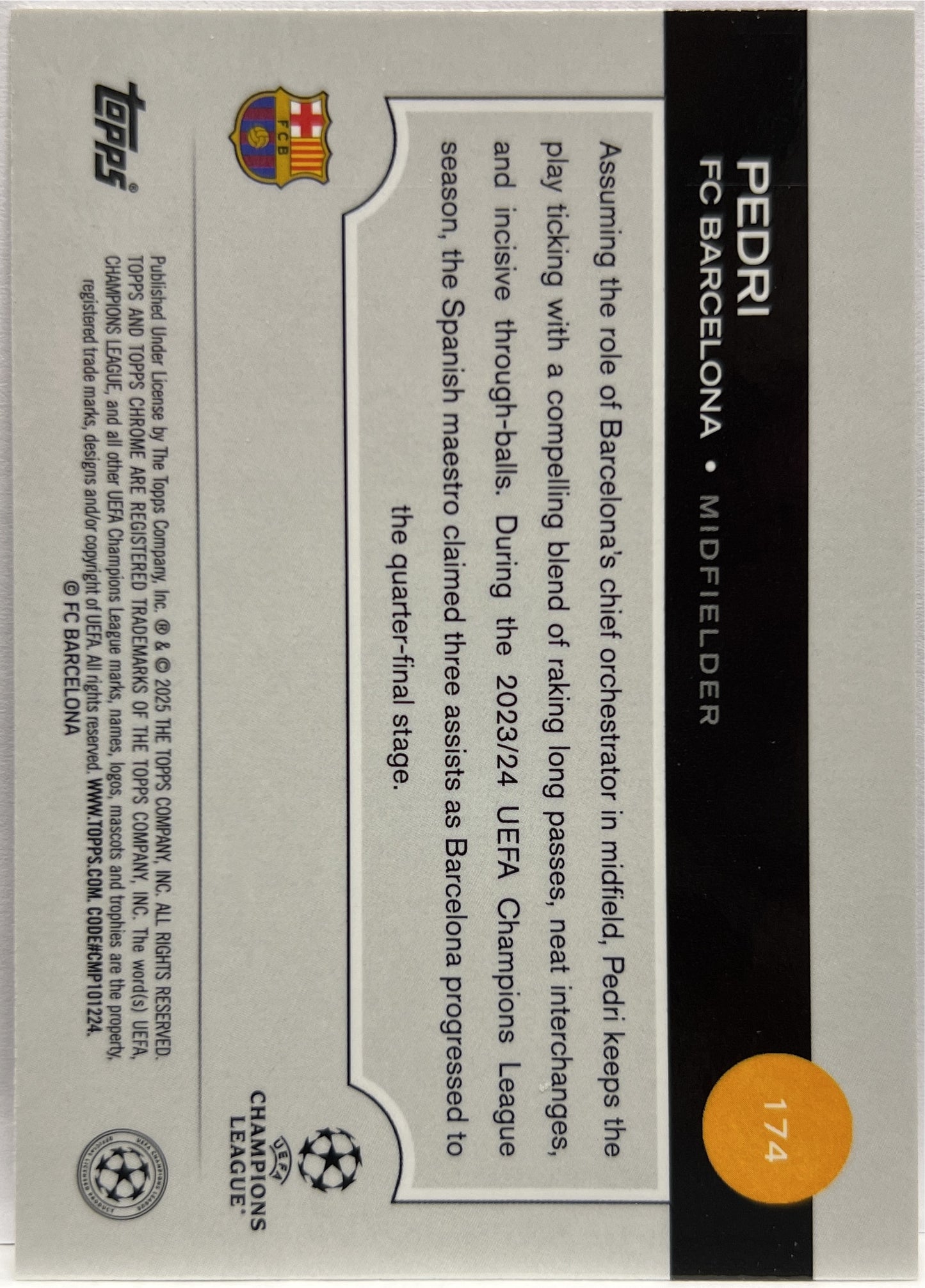 Pedri 227/250 Pink Topps Chrome UCC 2024/25