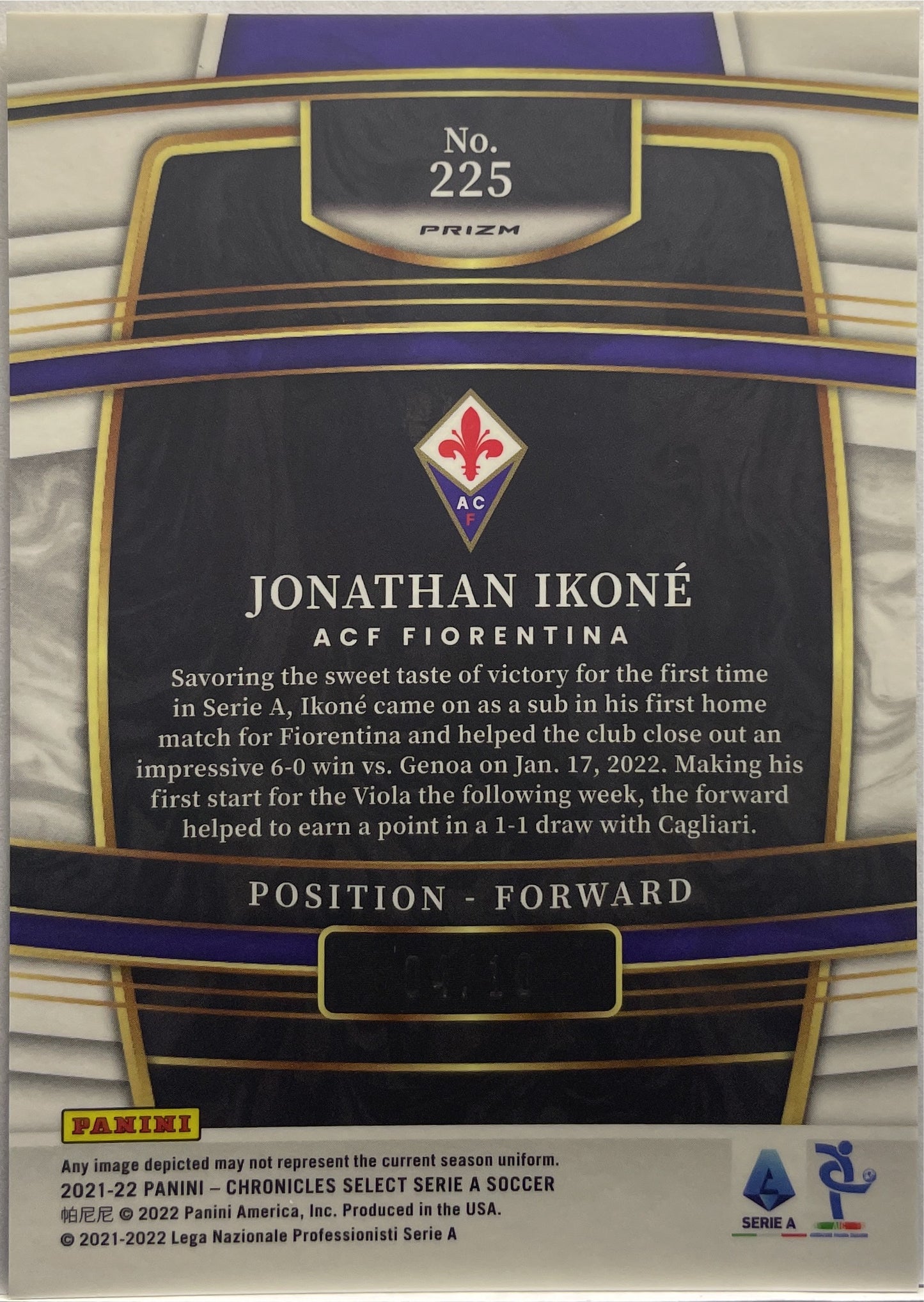 Jonathan Ikone 4/10 Rookie Gold Chronicles Select Serie A 2021/22