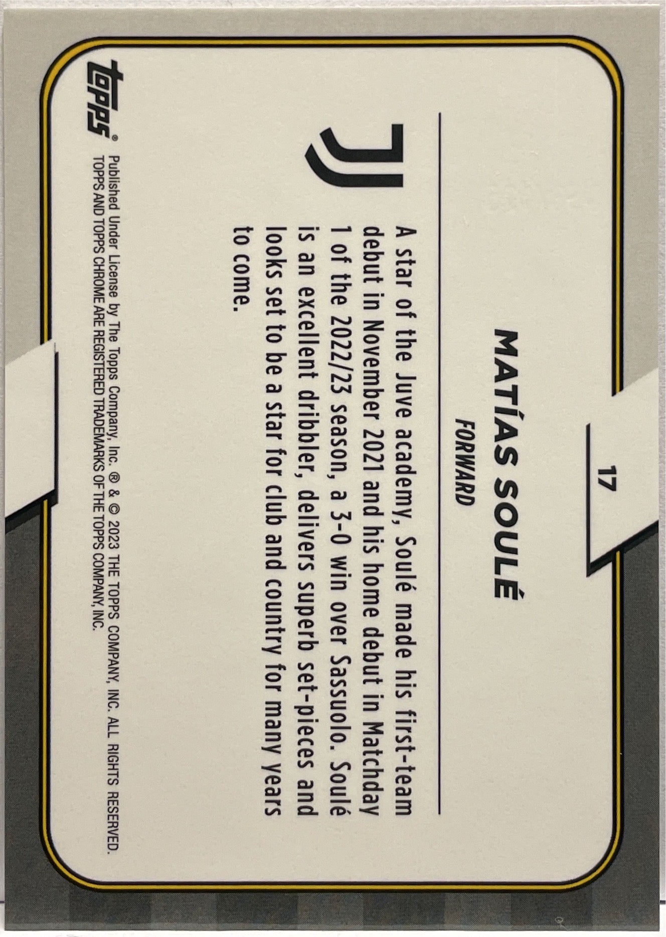 Matias Soule 59/125 Rookie Pink Topps Chrome Juventus 2022/23