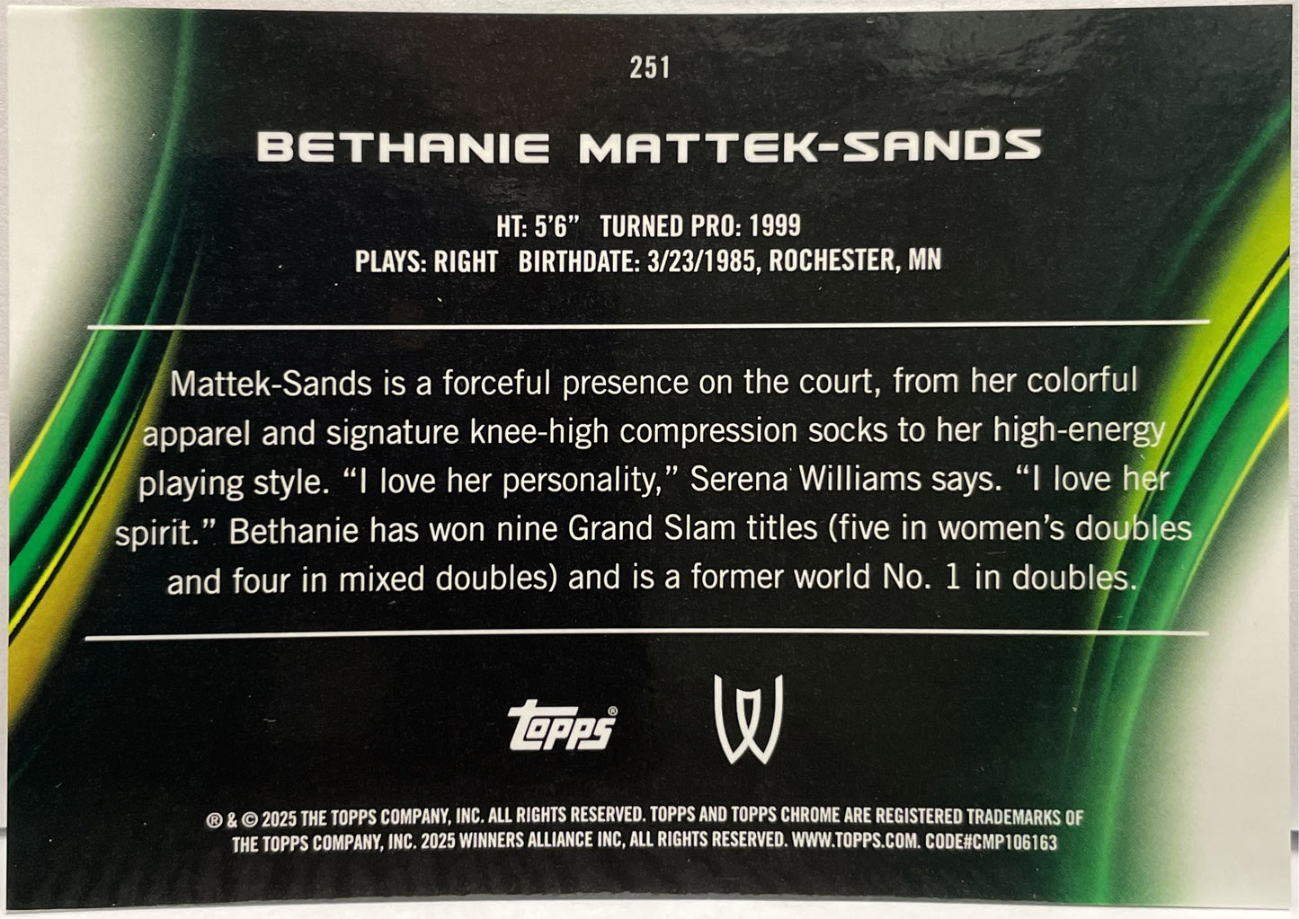 Bethanie Mattek Sands 2/5 Red Topps Chrome Tennis 2025