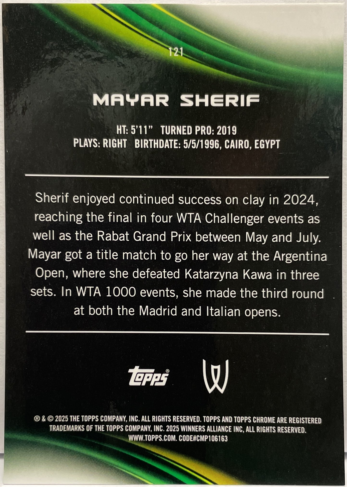 Mayar Sherif 3/5 Red Topps Chrome Tennis 2025