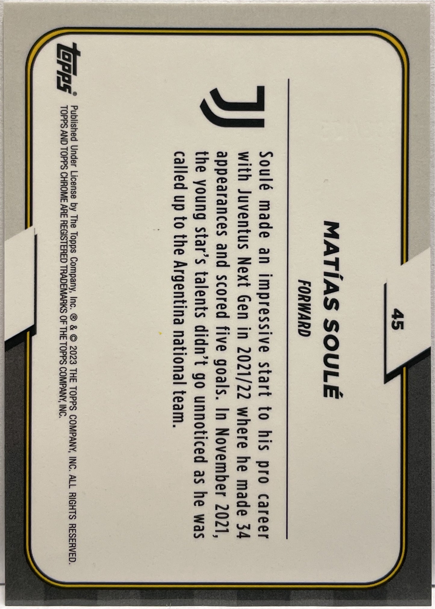 Matias Soule 105/125 Rookie Pink Topps Chrome Juventus 2022/23