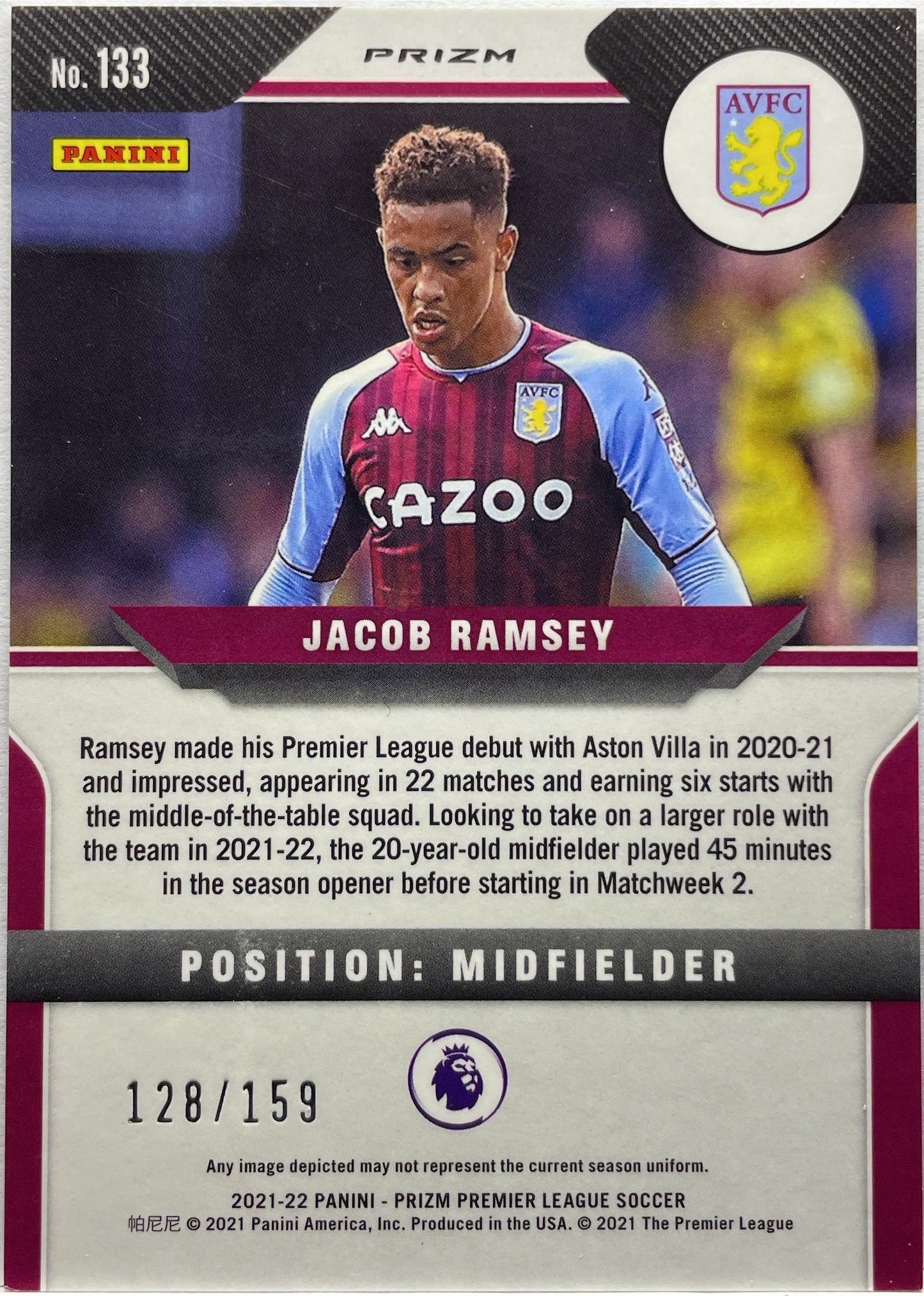 Jacob Ramsey 128/159 Rookie Red Mojo Prizm Premier League 2021/22