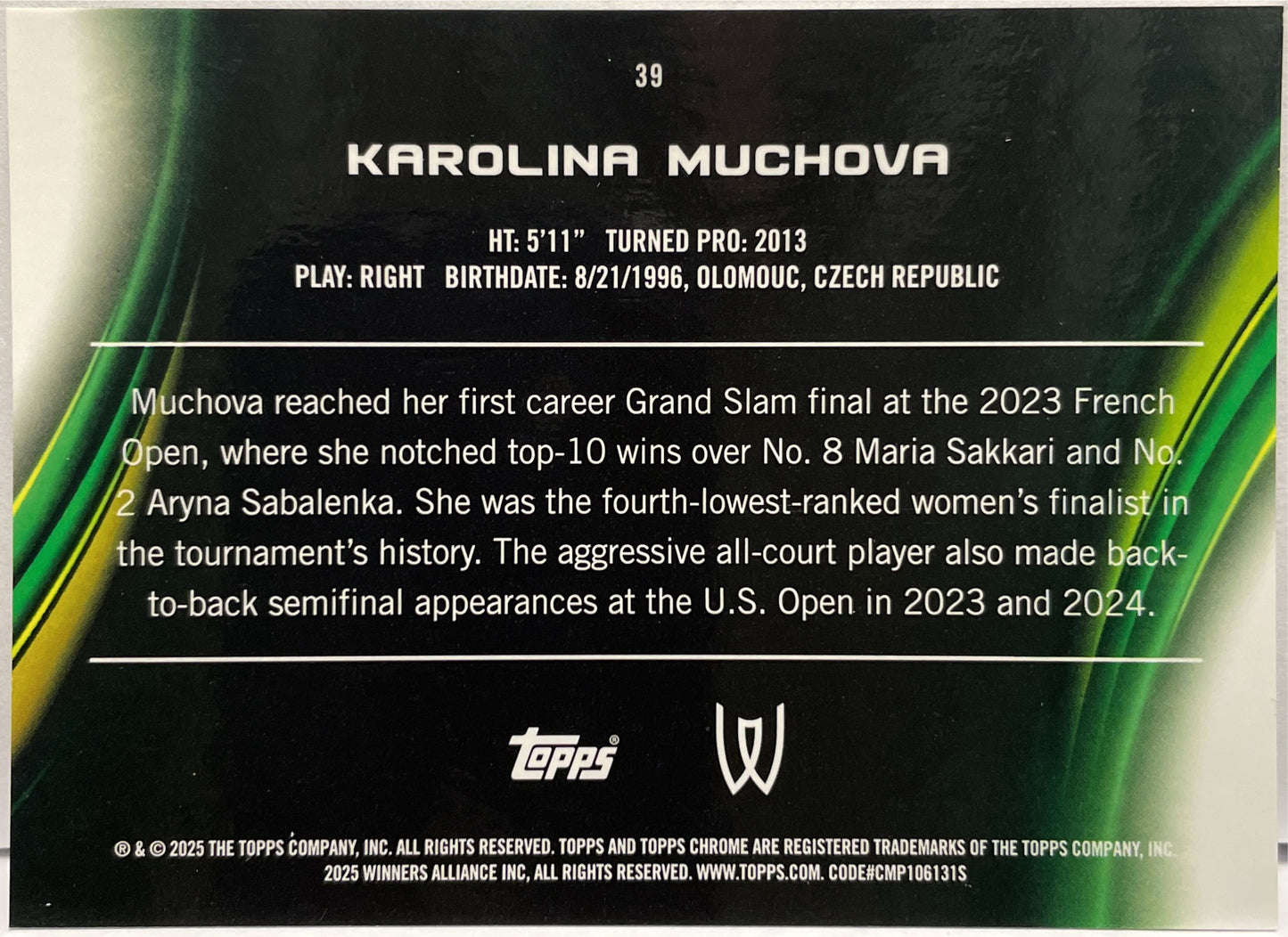 Karolina Muchova 6/10 Black Topps Chrome Tennis 2025