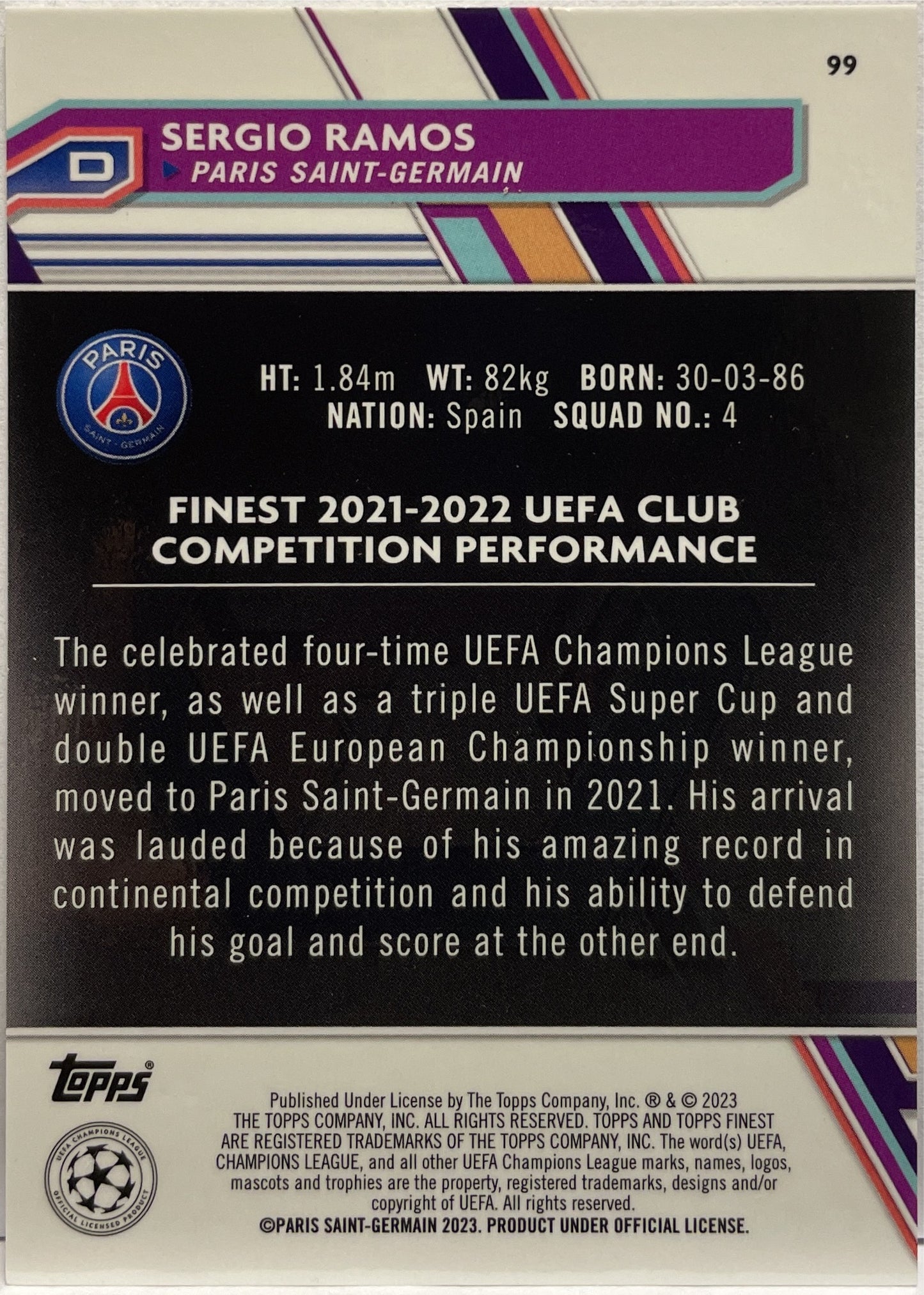 Sergio Ramos 7/50 Rose Gold Mini Diamond Topps Finest UCC 2022/23