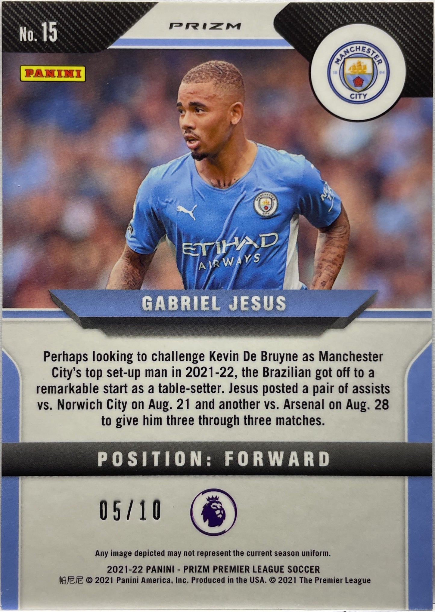 Gabriel Jesus 3/10 Gold Prizm Premier League 2021/22