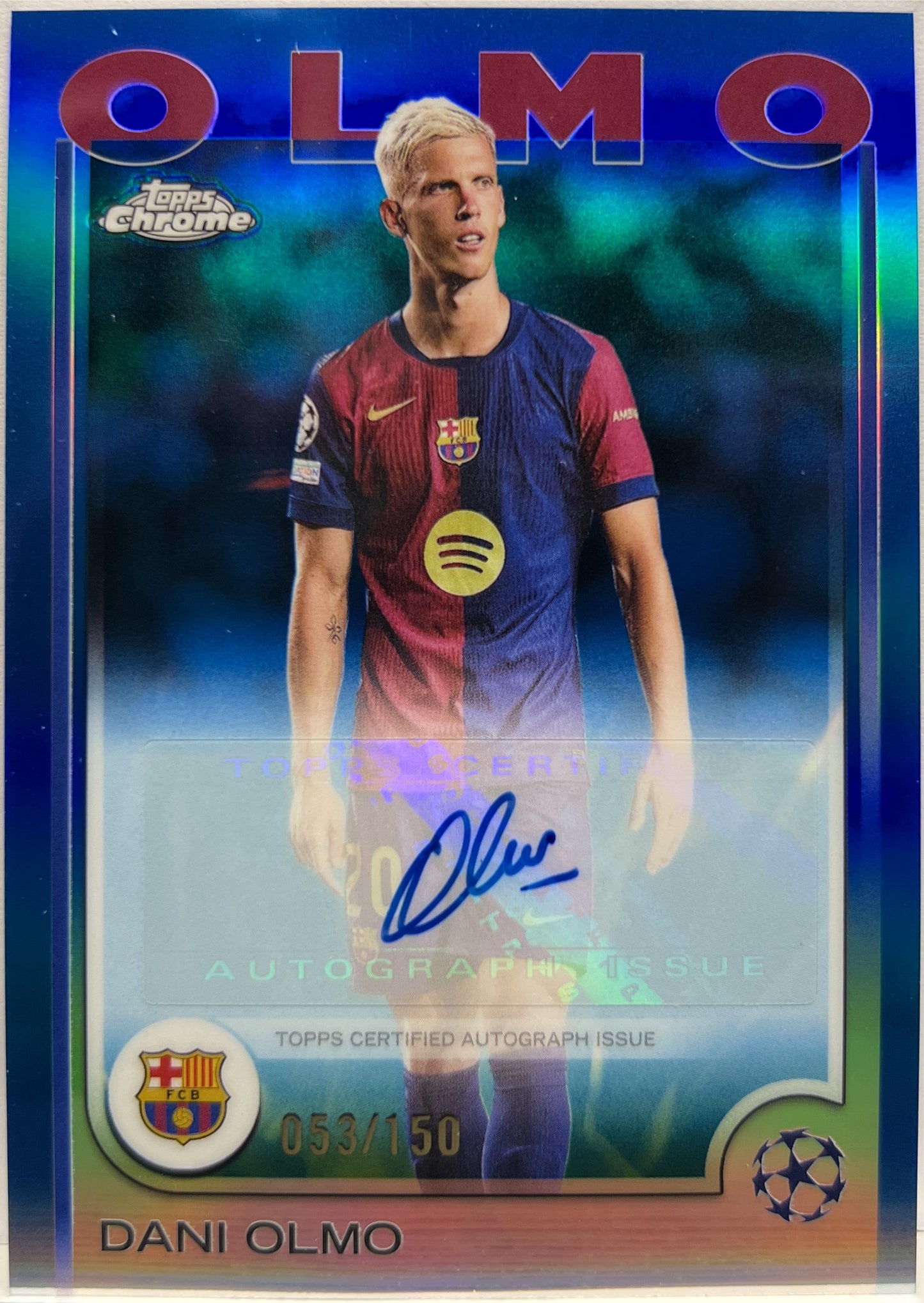 Dani Olmo 53/150 Autograph Blue Topps Chrome UCC 2024/25