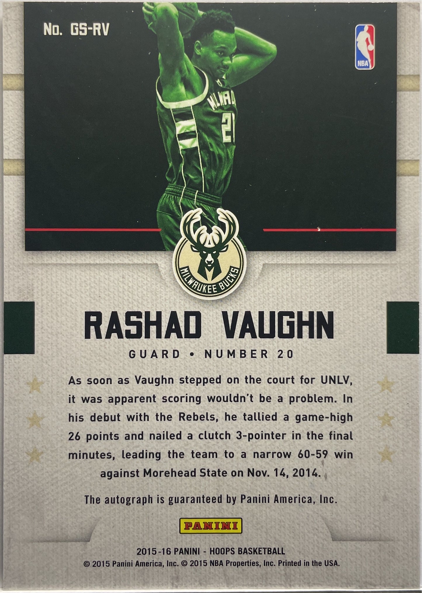 Rashad Vaughn Rookie Autograph Hoops Basketball 2015/16