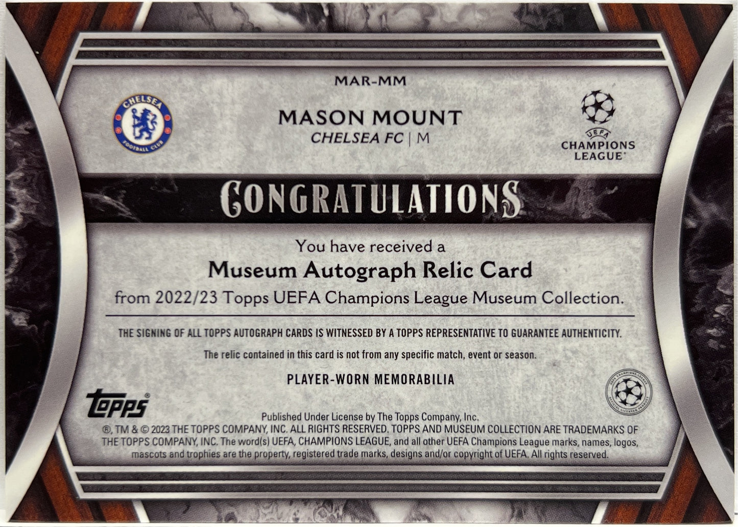 Mason Mount 52/75 Patch Autograph Topps Museum 2022/23