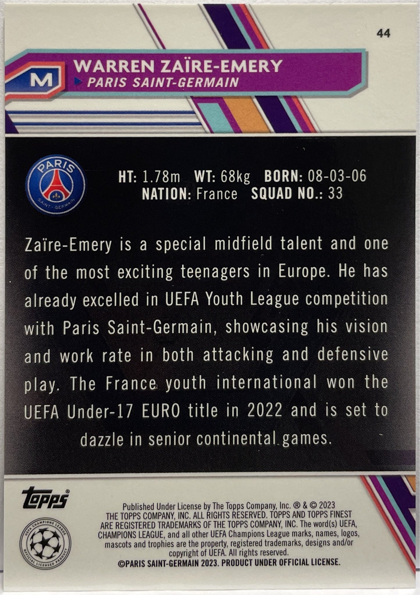 Warren Zaire Emery 57/299 Rookie Purple Topps Finest UCC 2022/23